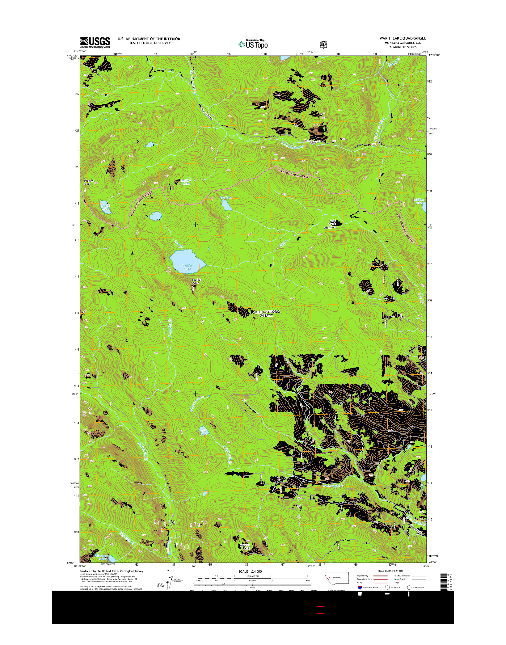 USGS US TOPO 7.5-MINUTE MAP FOR WAPITI LAKE, MT 2014