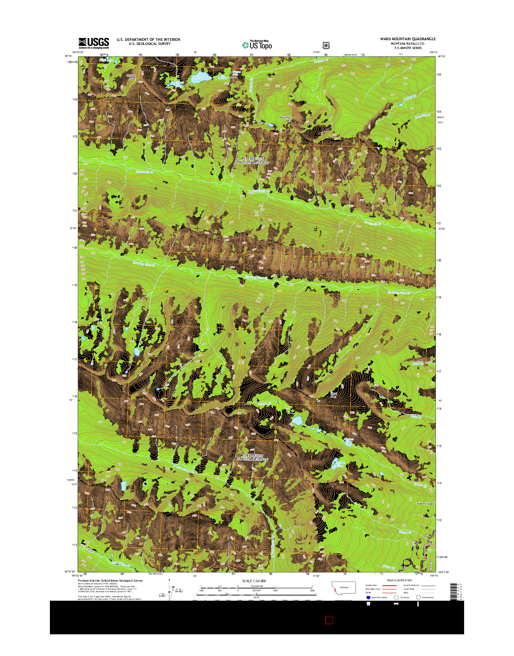 USGS US TOPO 7.5-MINUTE MAP FOR WARD MOUNTAIN, MT 2014