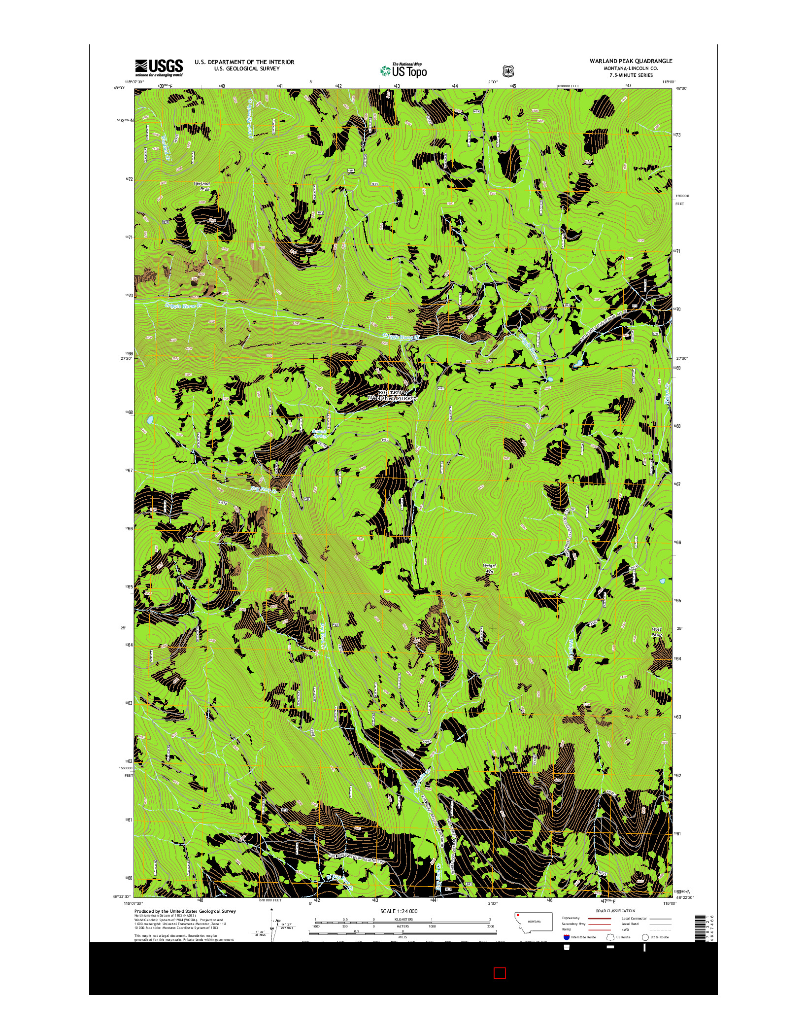 USGS US TOPO 7.5-MINUTE MAP FOR WARLAND PEAK, MT 2014