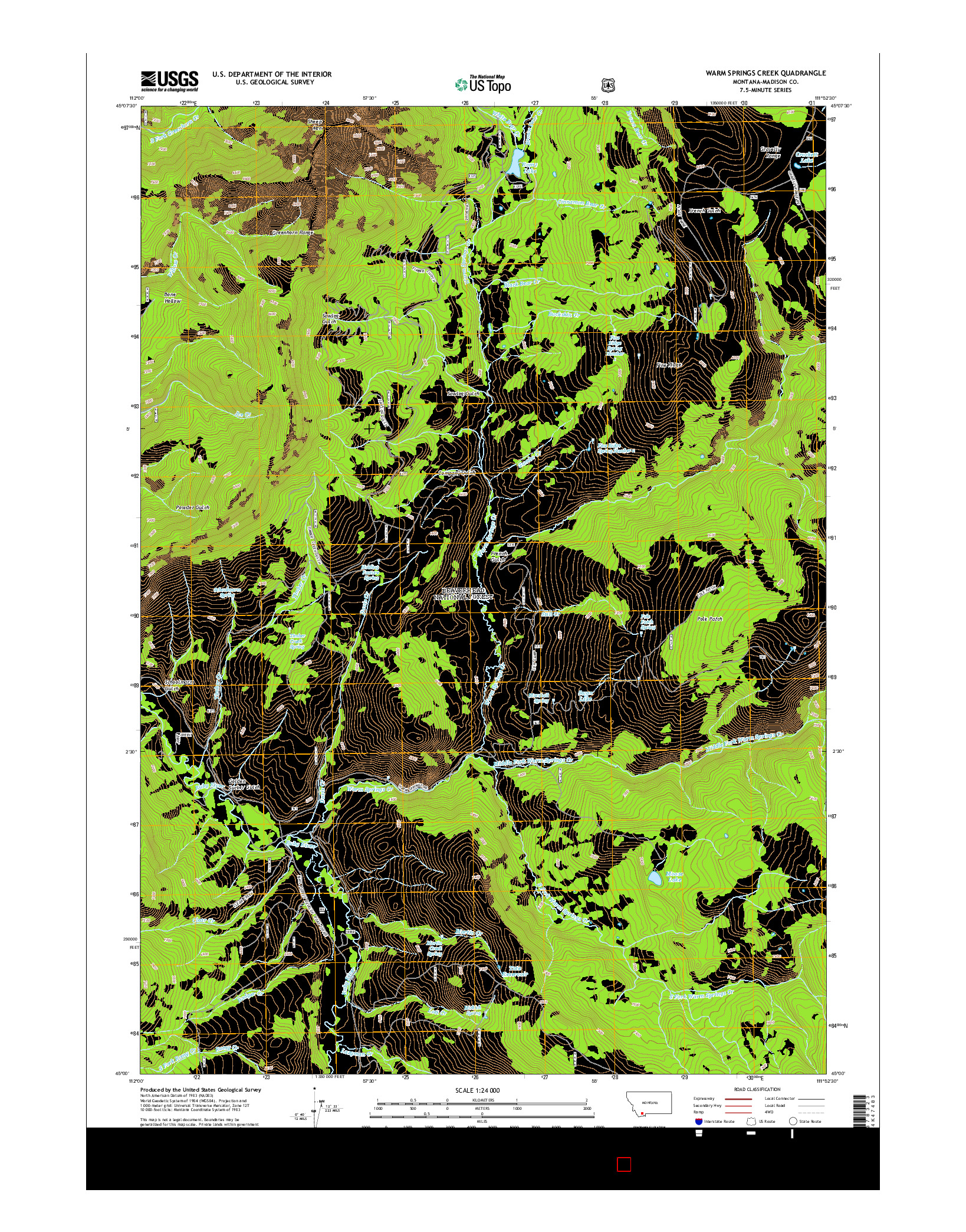 USGS US TOPO 7.5-MINUTE MAP FOR WARM SPRINGS CREEK, MT 2014