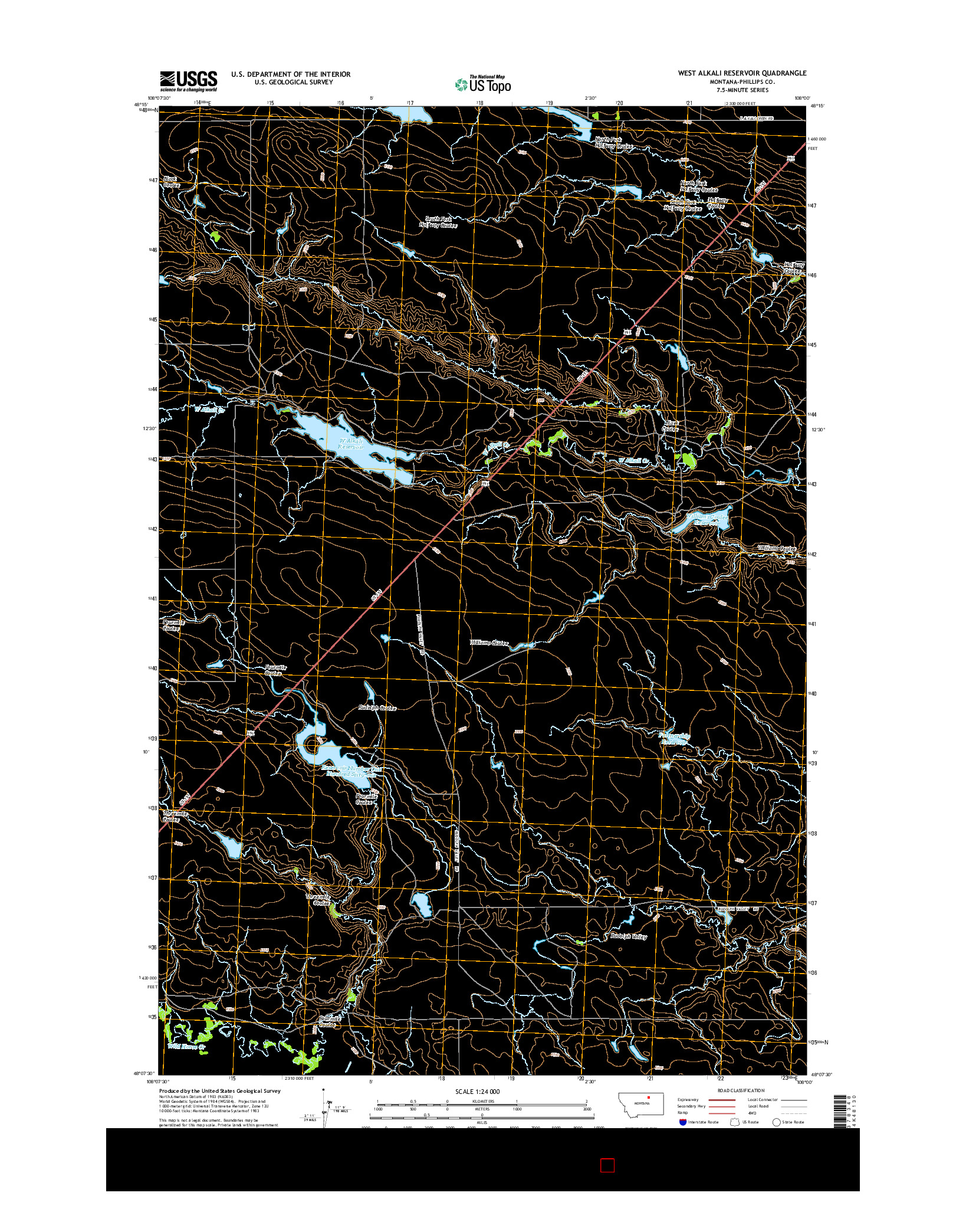 USGS US TOPO 7.5-MINUTE MAP FOR WEST ALKALI RESERVOIR, MT 2014