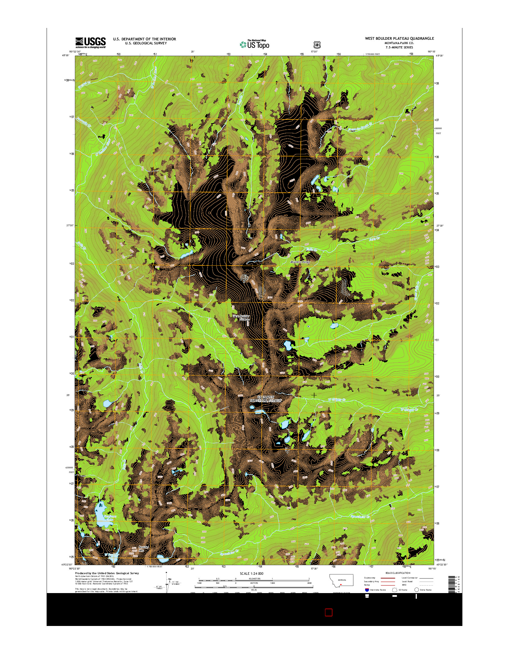 USGS US TOPO 7.5-MINUTE MAP FOR WEST BOULDER PLATEAU, MT 2014