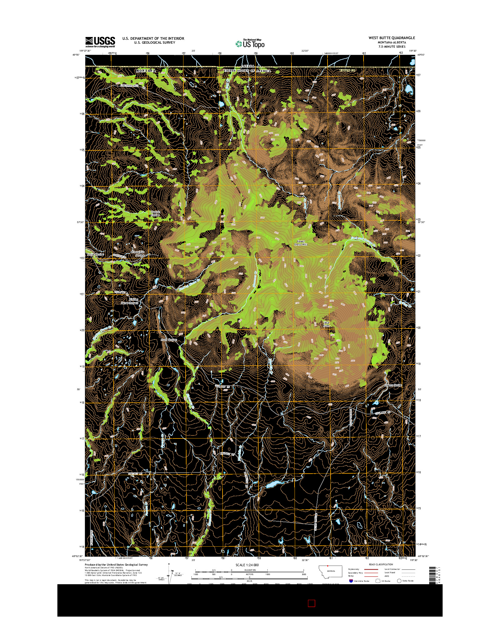 USGS US TOPO 7.5-MINUTE MAP FOR WEST BUTTE, MT-AB 2014