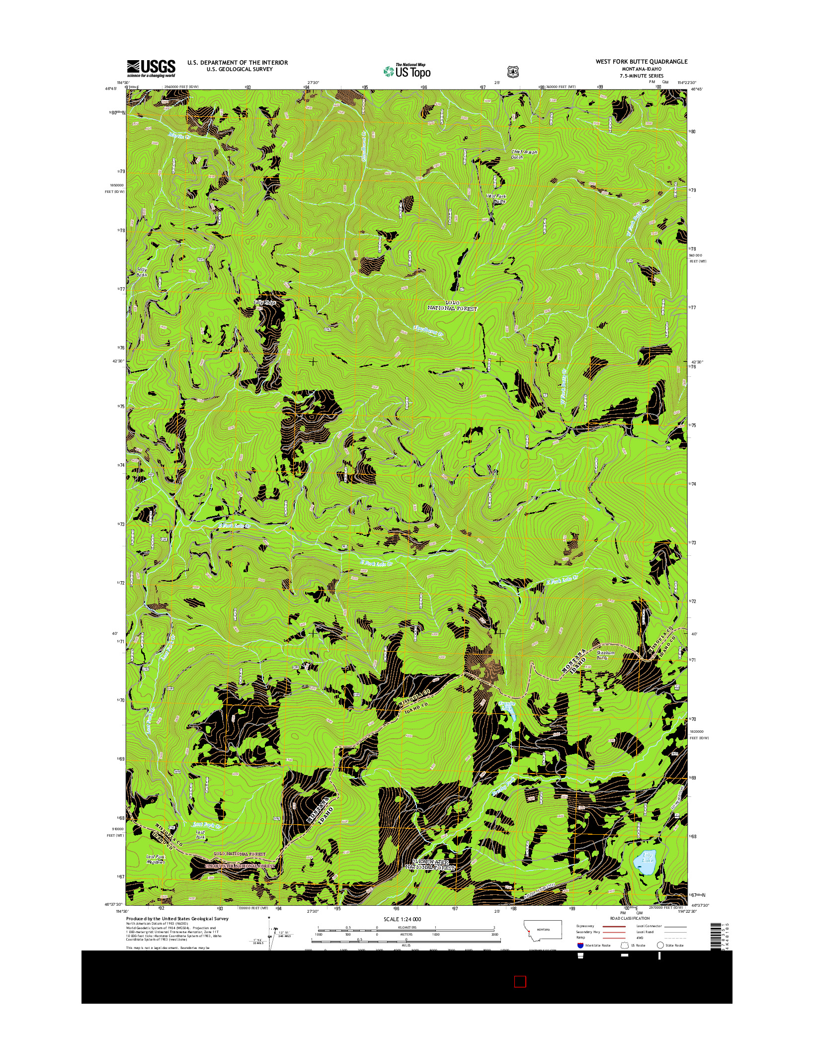 USGS US TOPO 7.5-MINUTE MAP FOR WEST FORK BUTTE, MT-ID 2014