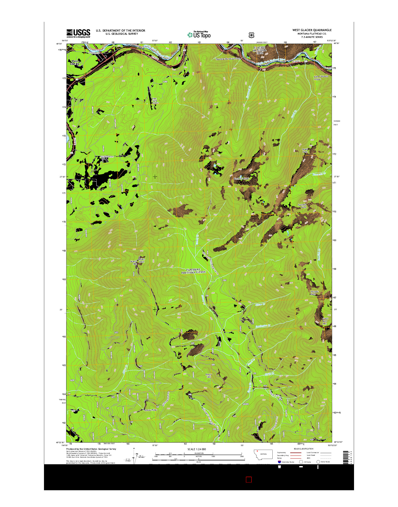 USGS US TOPO 7.5-MINUTE MAP FOR WEST GLACIER, MT 2014