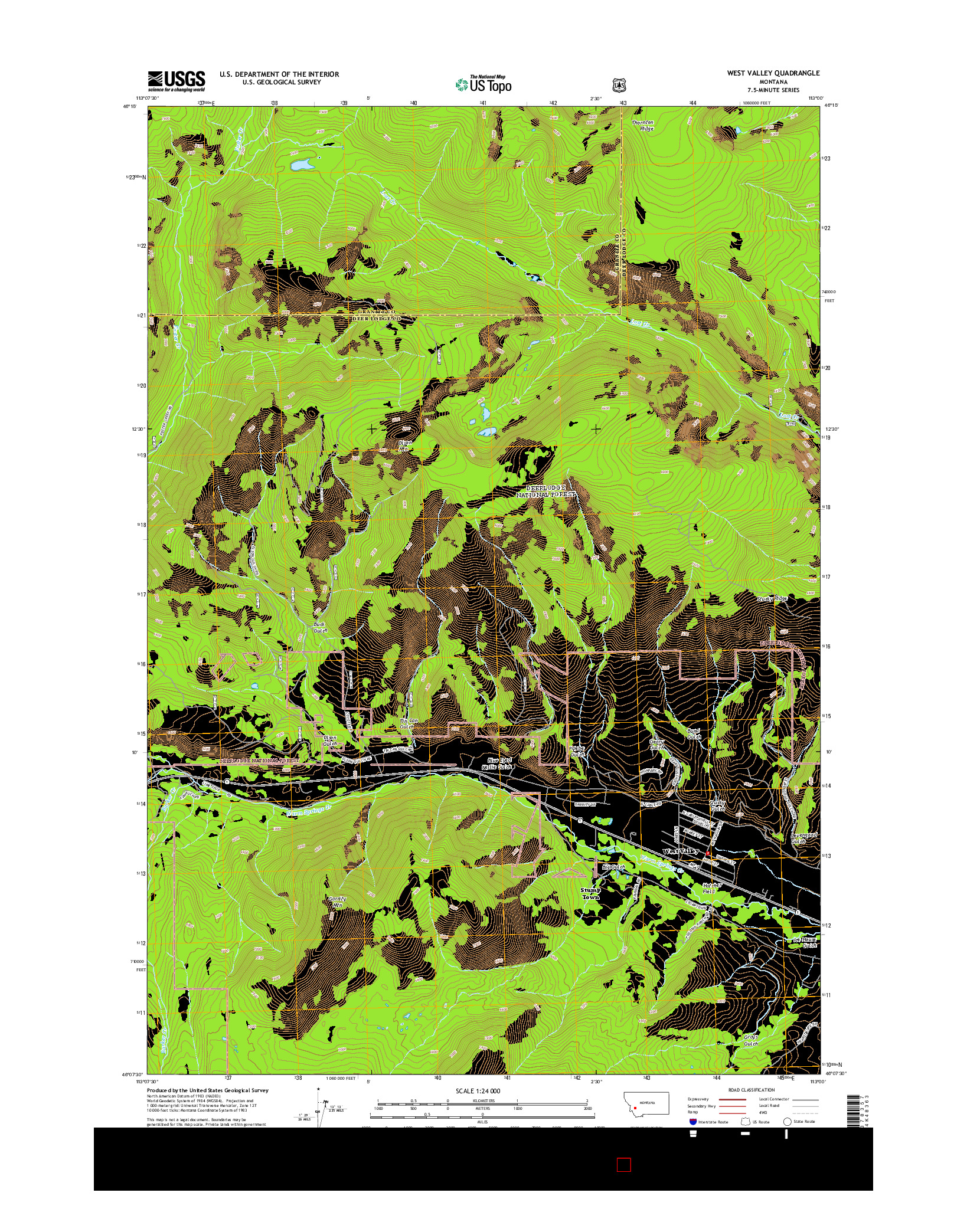 USGS US TOPO 7.5-MINUTE MAP FOR WEST VALLEY, MT 2014