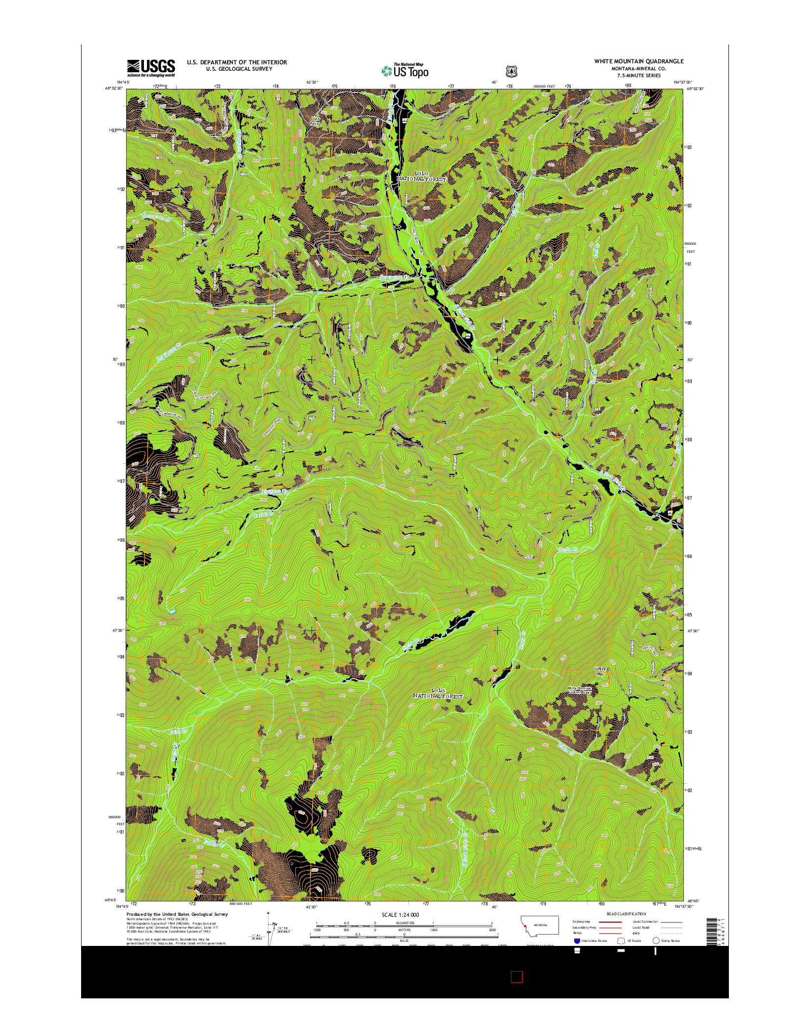 USGS US TOPO 7.5-MINUTE MAP FOR WHITE MOUNTAIN, MT 2014