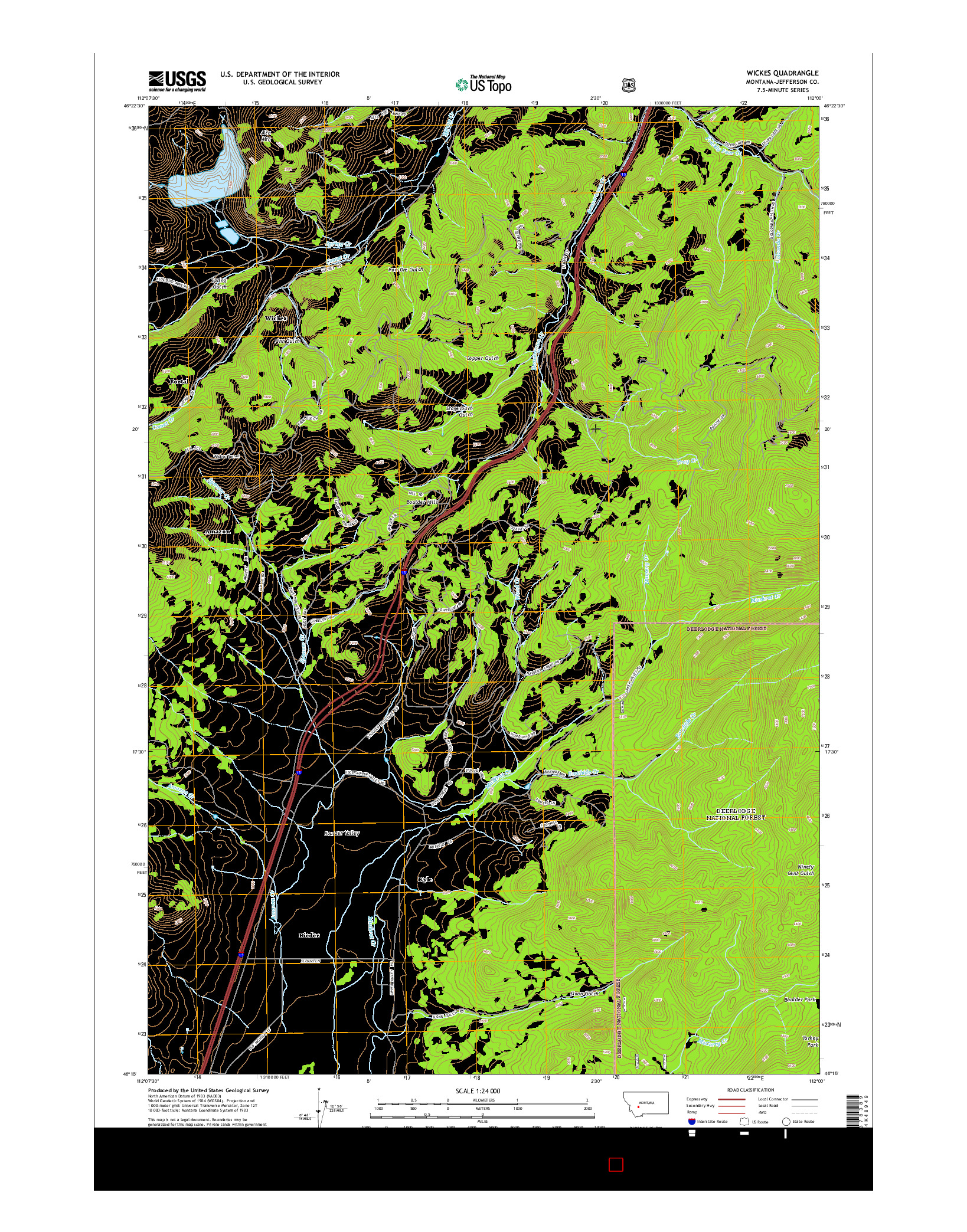 USGS US TOPO 7.5-MINUTE MAP FOR WICKES, MT 2014