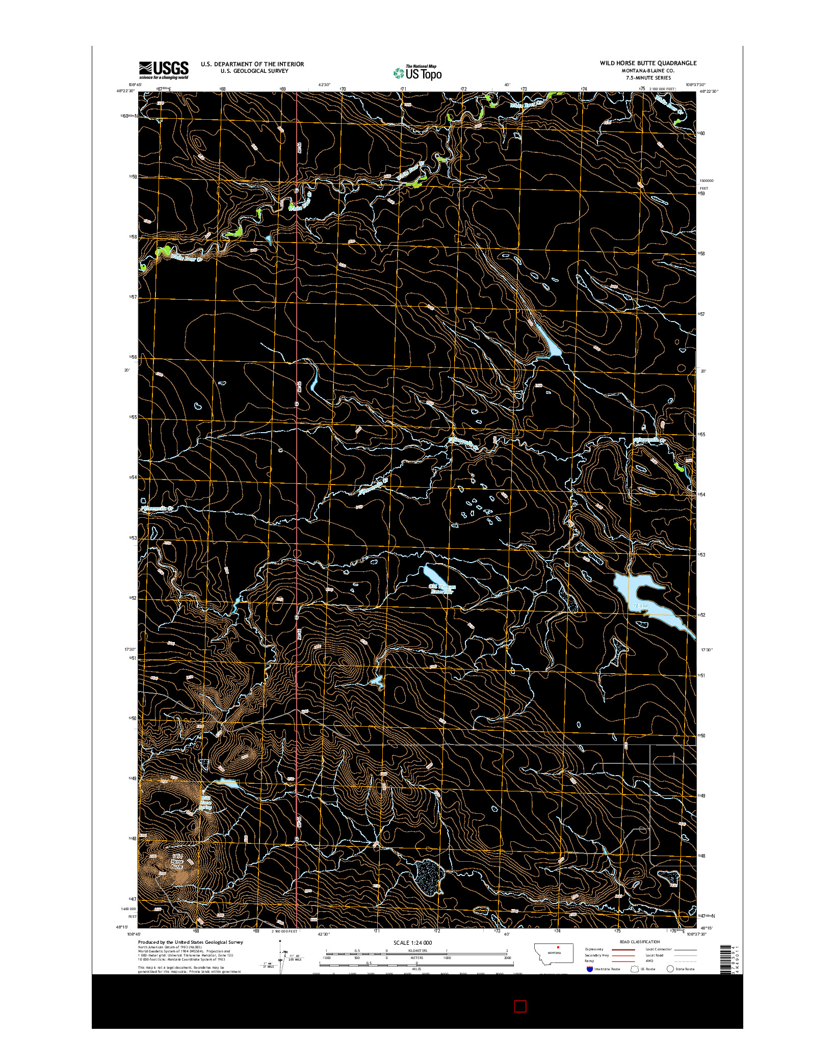USGS US TOPO 7.5-MINUTE MAP FOR WILD HORSE BUTTE, MT 2014