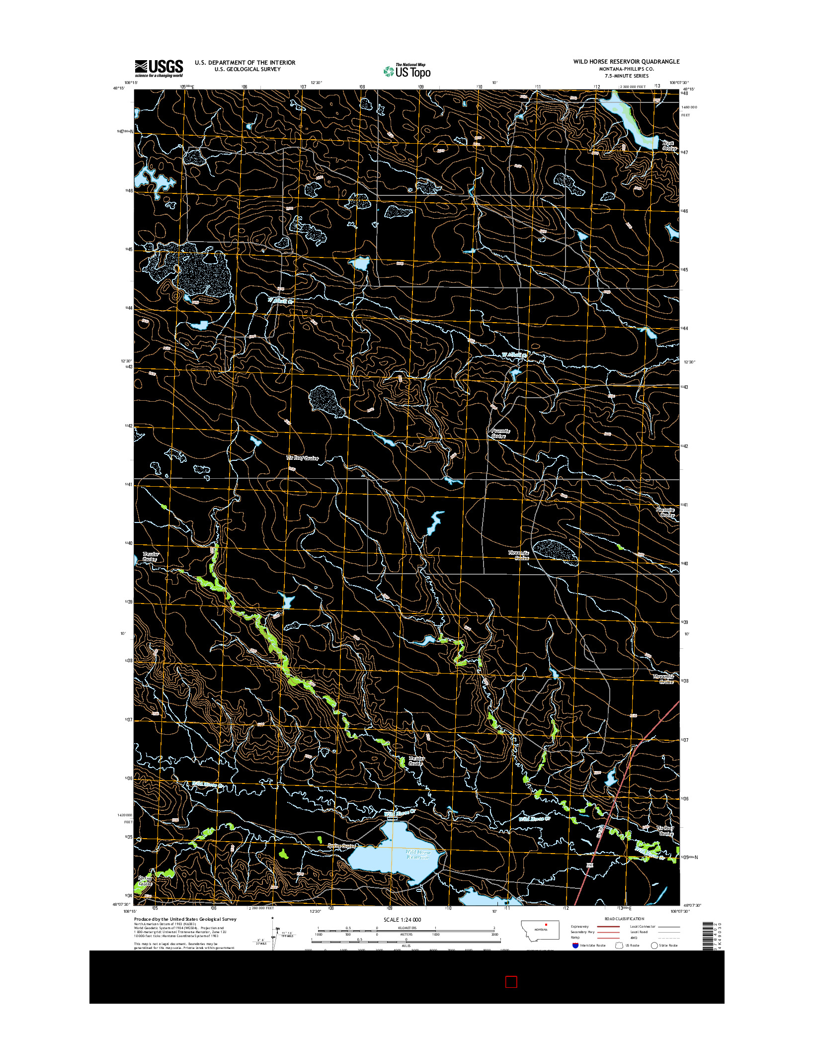 USGS US TOPO 7.5-MINUTE MAP FOR WILD HORSE RESERVOIR, MT 2014