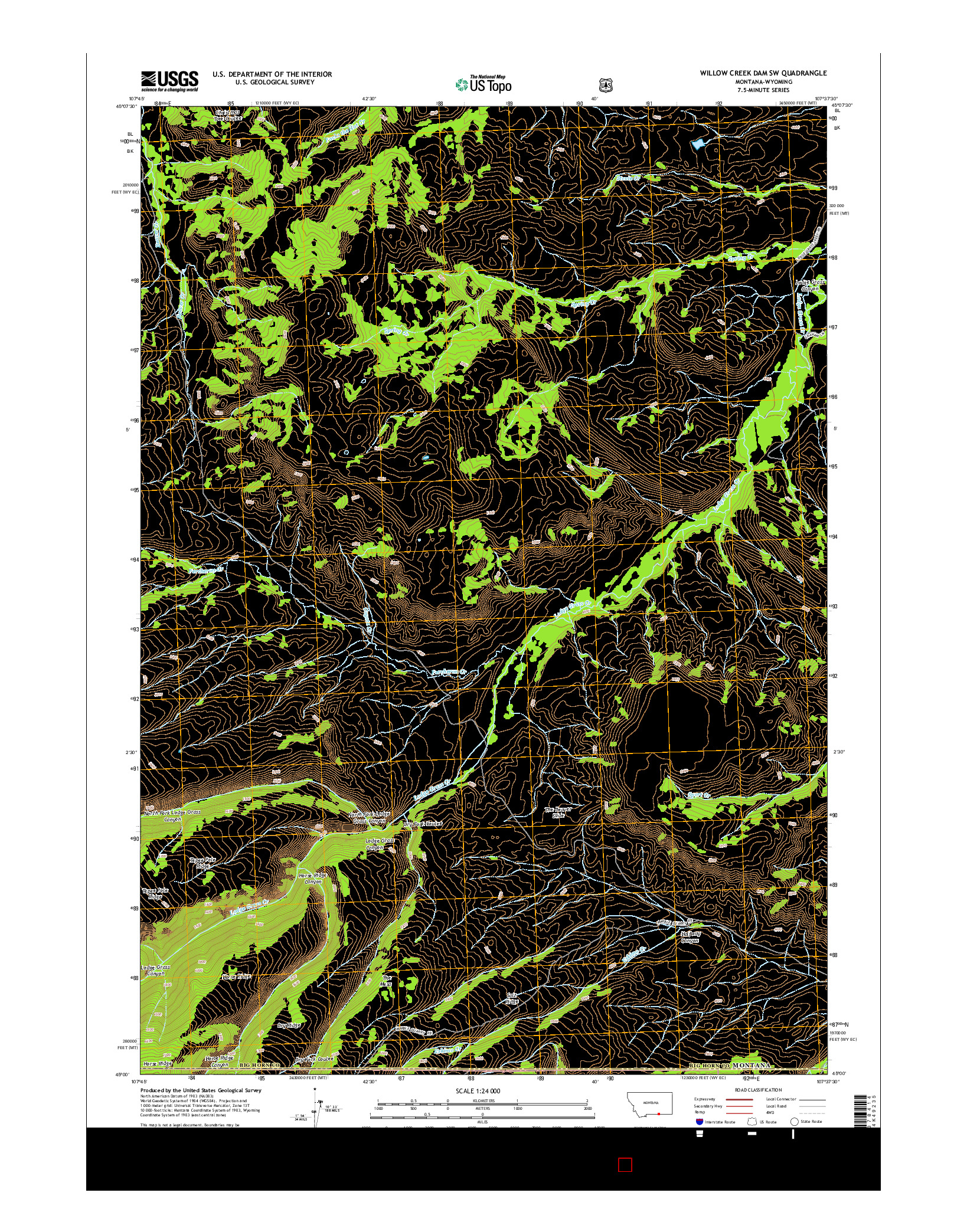 USGS US TOPO 7.5-MINUTE MAP FOR WILLOW CREEK DAM SW, MT-WY 2014