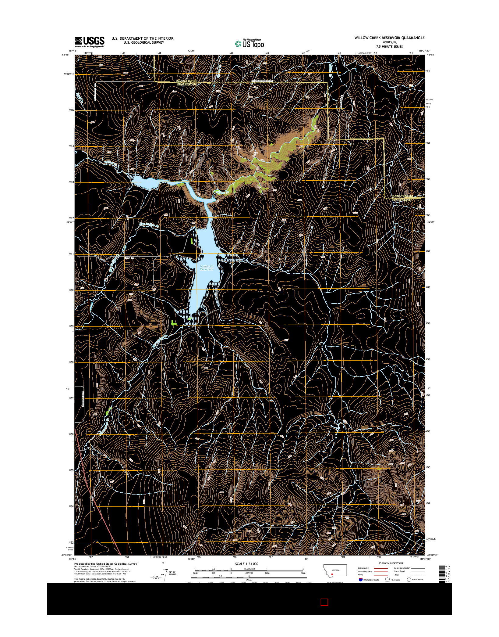 USGS US TOPO 7.5-MINUTE MAP FOR WILLOW CREEK RESERVOIR, MT 2014