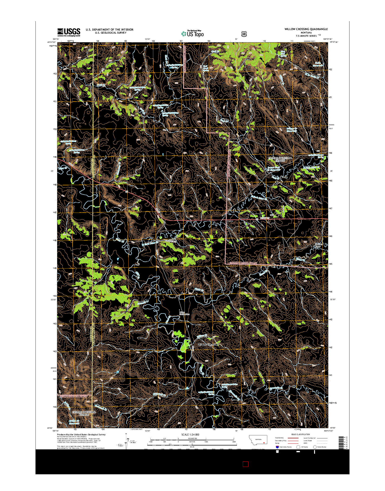 USGS US TOPO 7.5-MINUTE MAP FOR WILLOW CROSSING, MT 2014