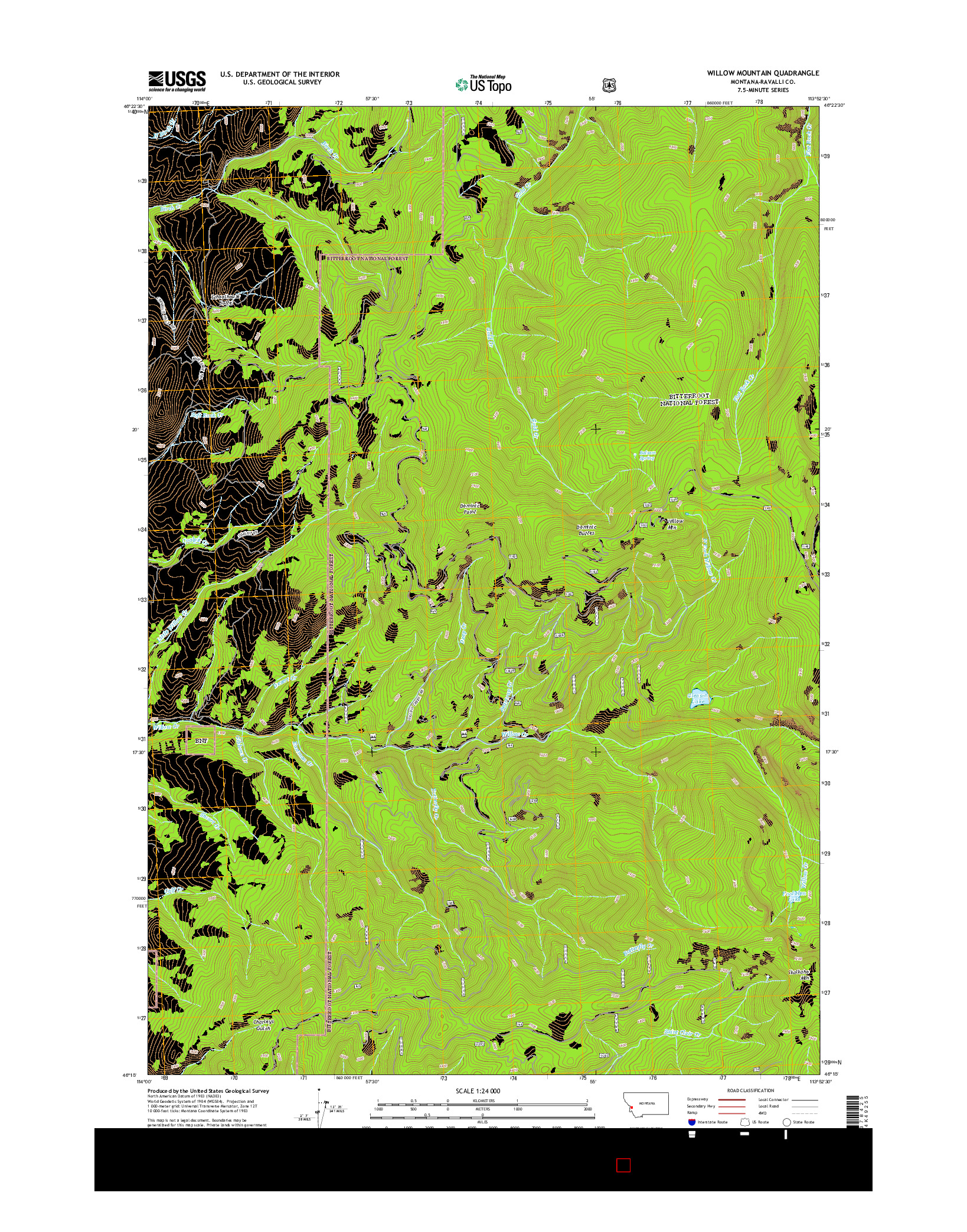 USGS US TOPO 7.5-MINUTE MAP FOR WILLOW MOUNTAIN, MT 2014