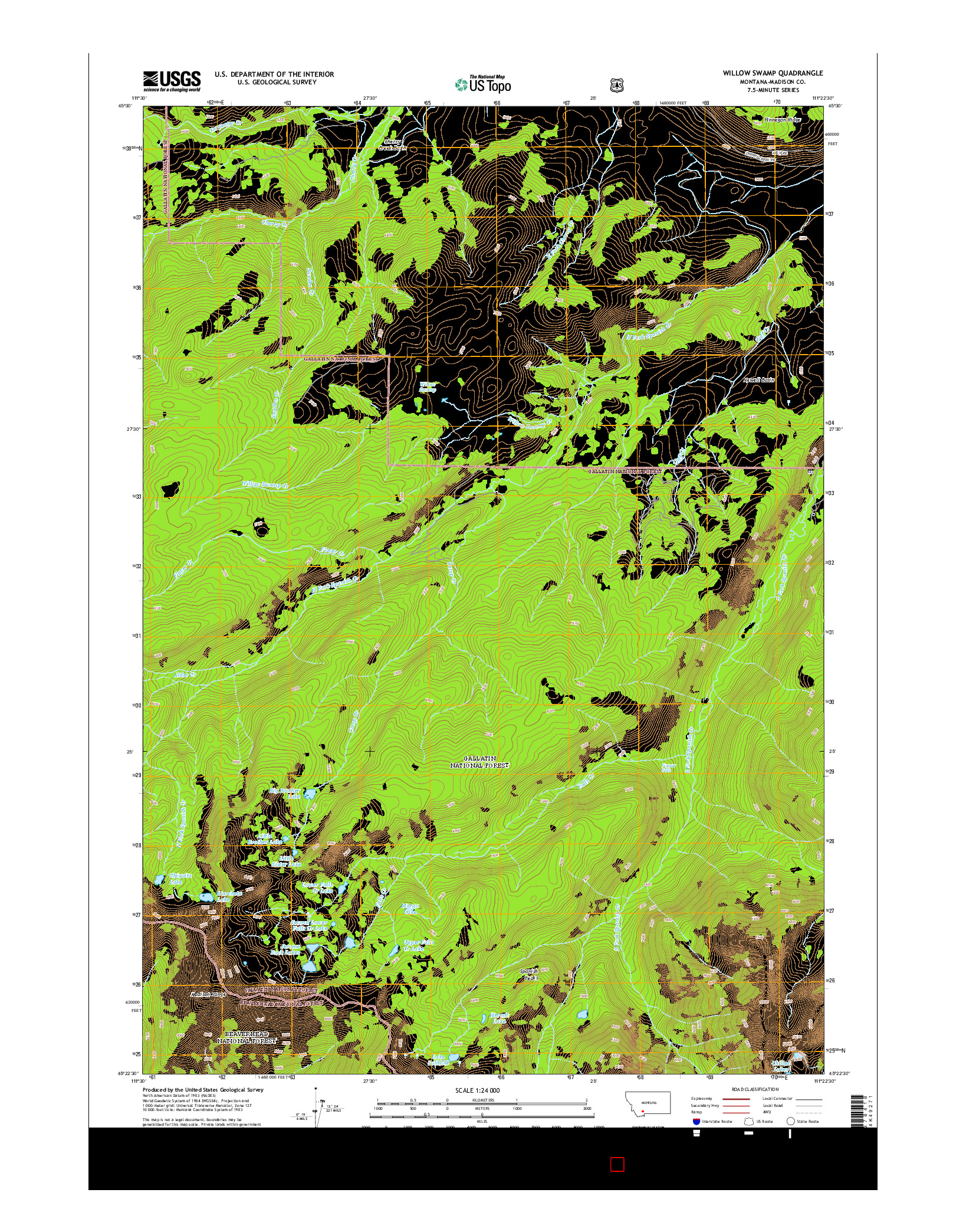 USGS US TOPO 7.5-MINUTE MAP FOR WILLOW SWAMP, MT 2014