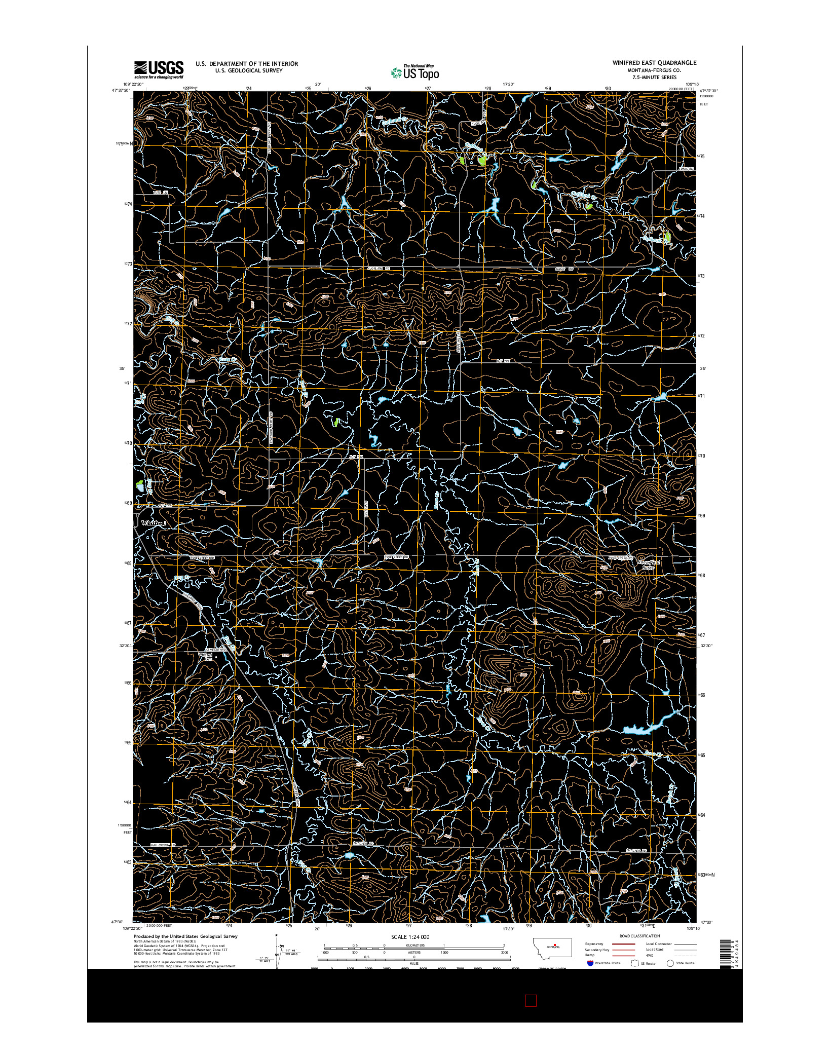 USGS US TOPO 7.5-MINUTE MAP FOR WINIFRED EAST, MT 2014