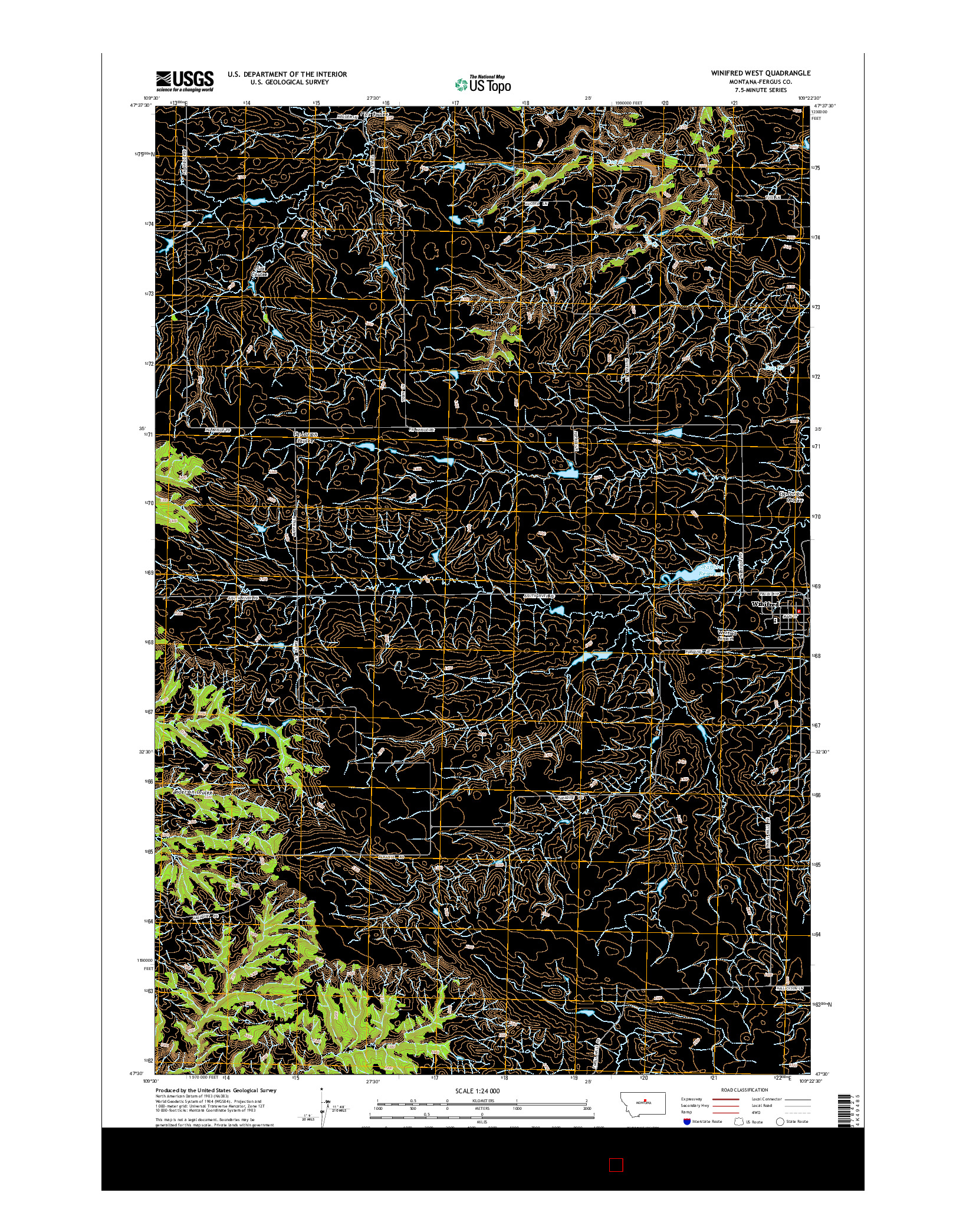 USGS US TOPO 7.5-MINUTE MAP FOR WINIFRED WEST, MT 2014