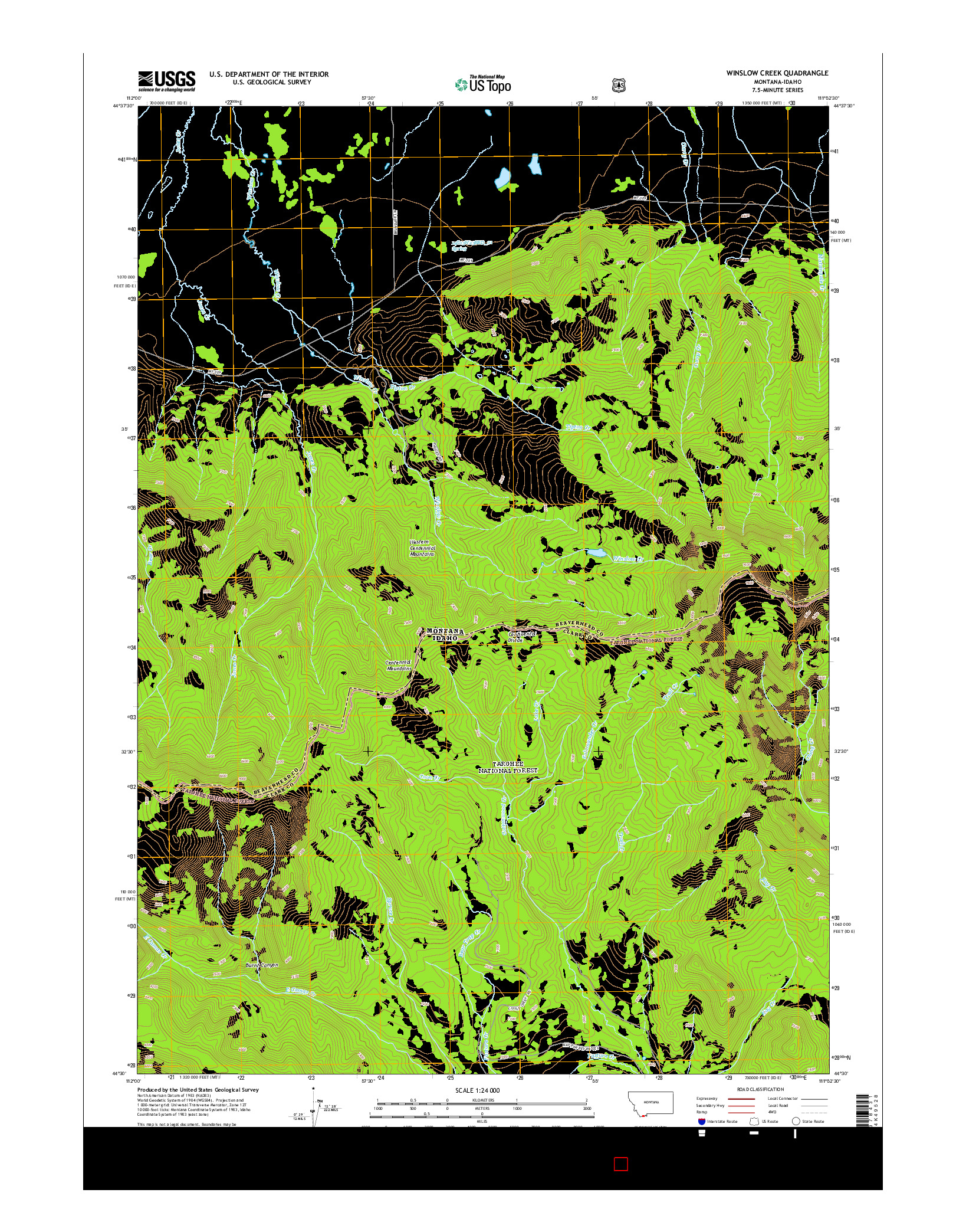 USGS US TOPO 7.5-MINUTE MAP FOR WINSLOW CREEK, MT-ID 2014