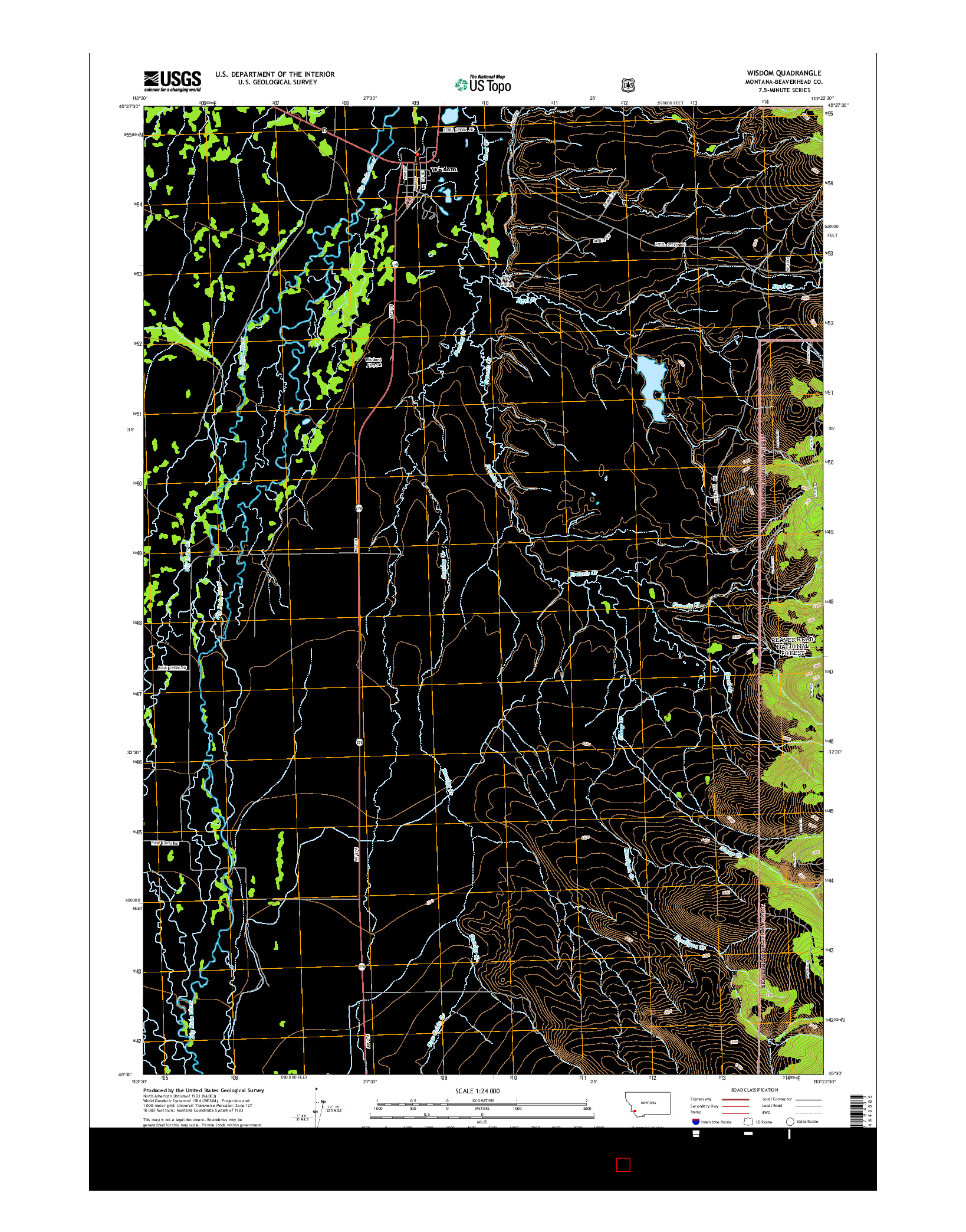 USGS US TOPO 7.5-MINUTE MAP FOR WISDOM, MT 2014