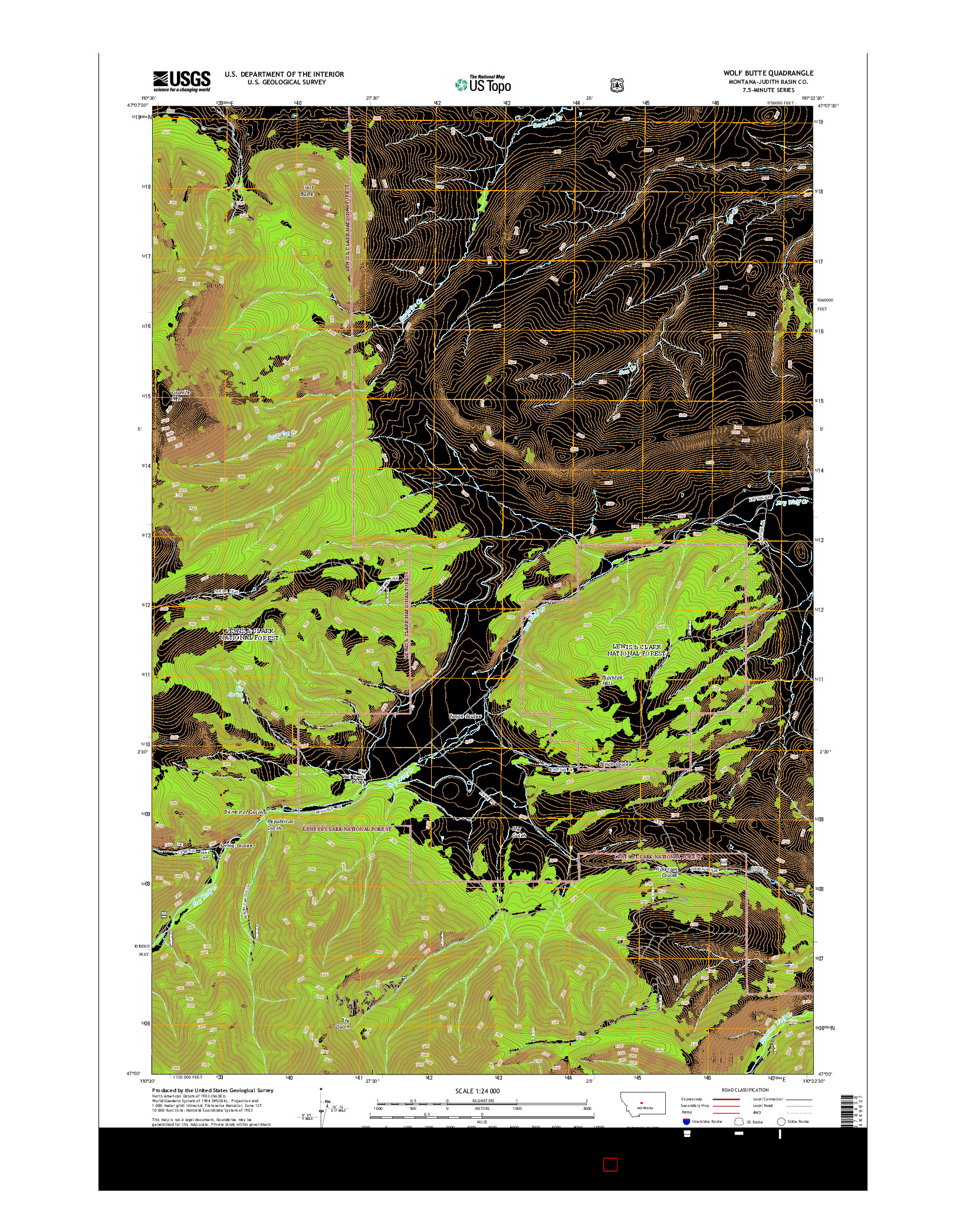 USGS US TOPO 7.5-MINUTE MAP FOR WOLF BUTTE, MT 2014
