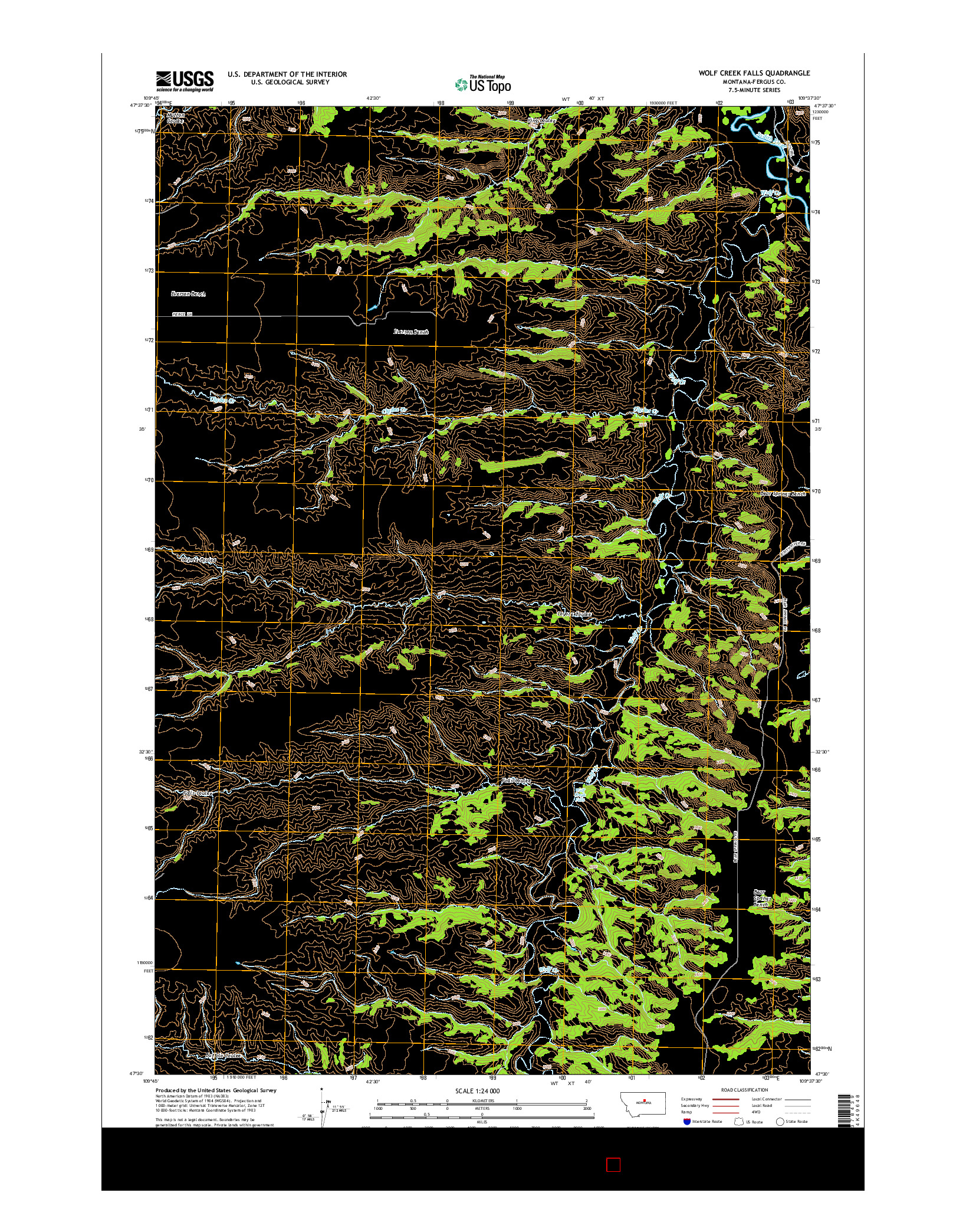 USGS US TOPO 7.5-MINUTE MAP FOR WOLF CREEK FALLS, MT 2014