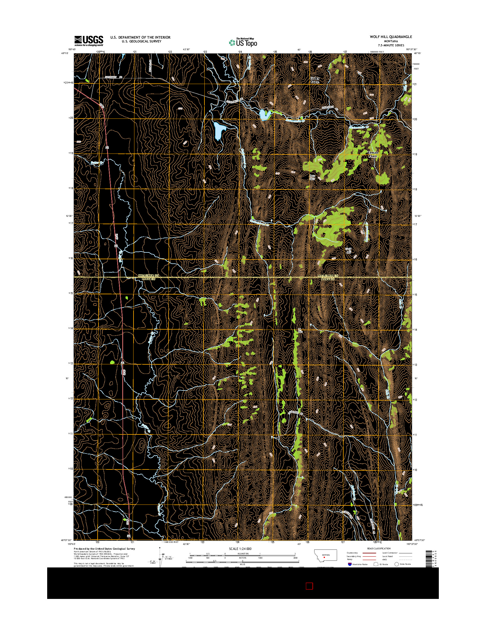 USGS US TOPO 7.5-MINUTE MAP FOR WOLF HILL, MT 2014