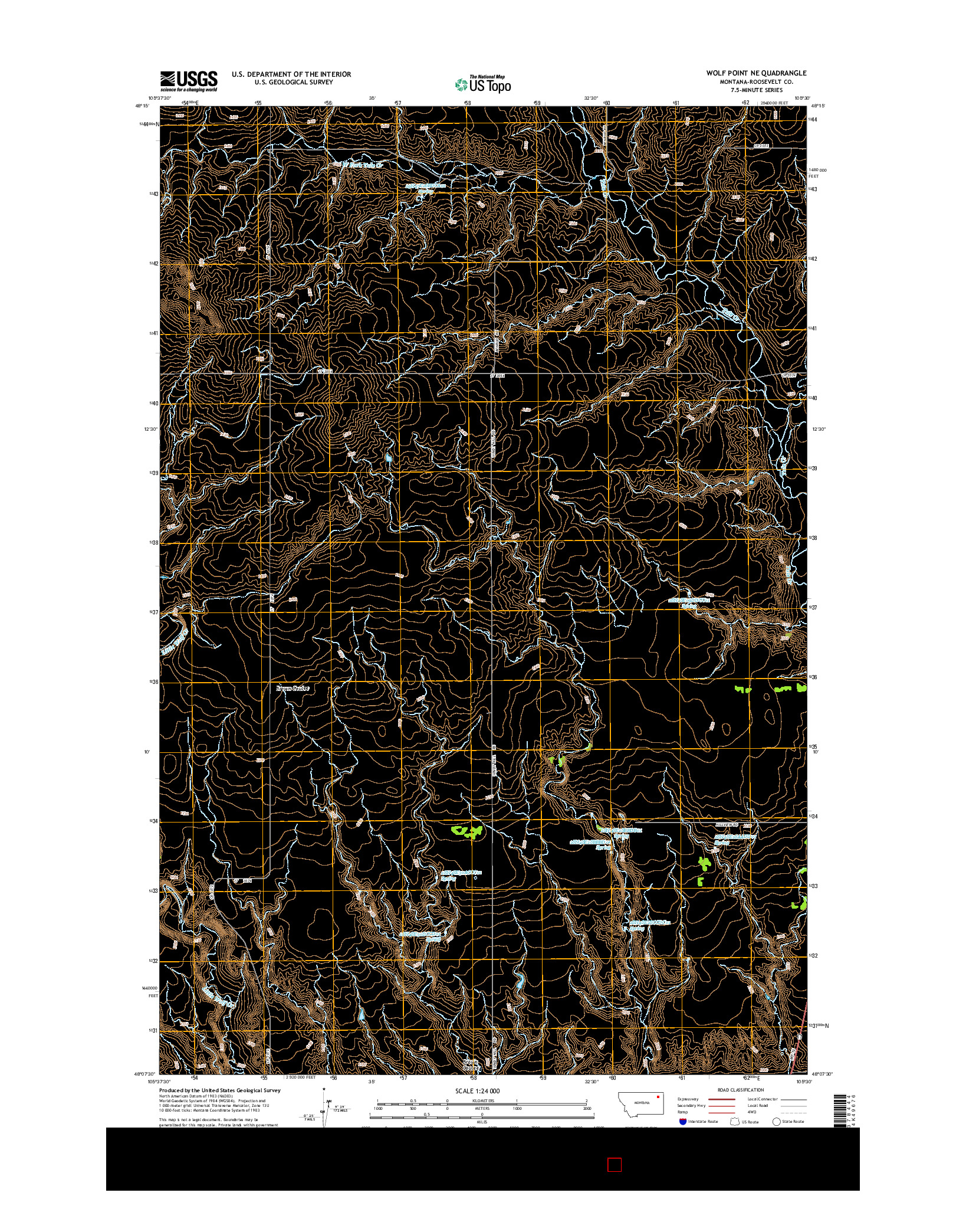 USGS US TOPO 7.5-MINUTE MAP FOR WOLF POINT NE, MT 2014