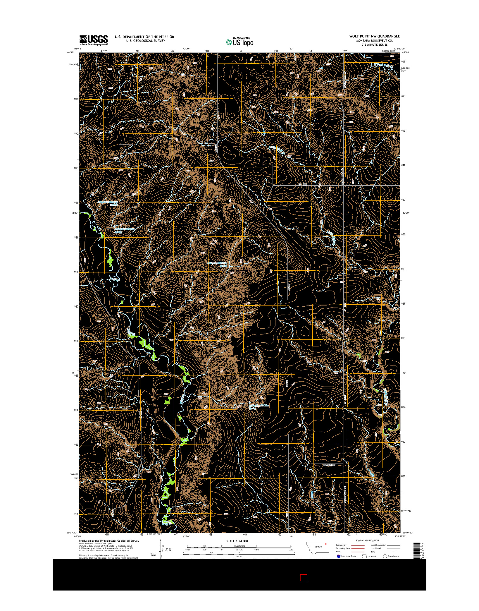 USGS US TOPO 7.5-MINUTE MAP FOR WOLF POINT NW, MT 2014