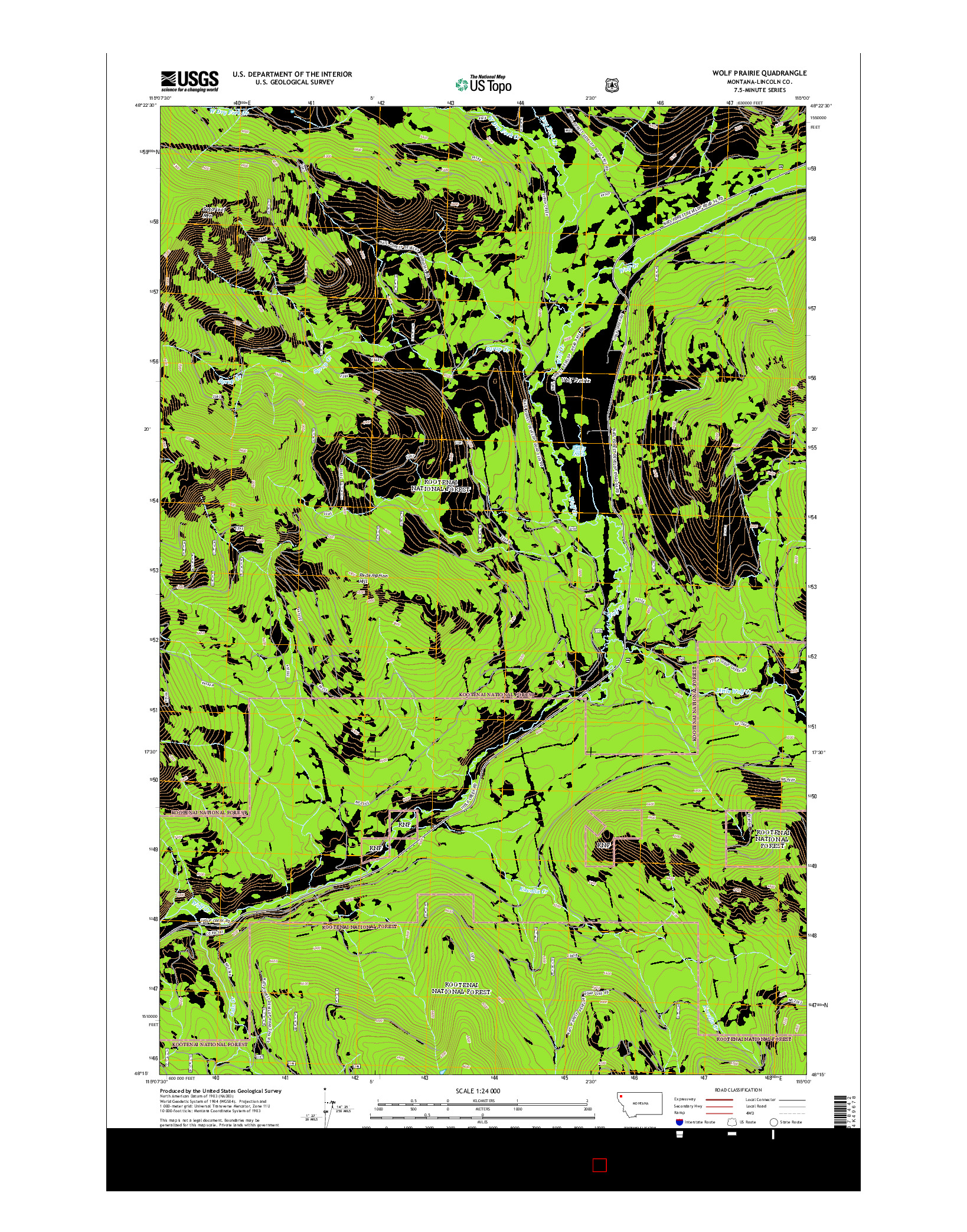 USGS US TOPO 7.5-MINUTE MAP FOR WOLF PRAIRIE, MT 2014