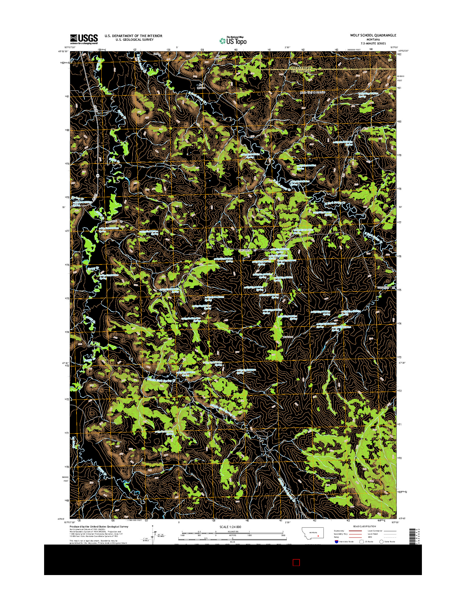 USGS US TOPO 7.5-MINUTE MAP FOR WOLF SCHOOL, MT 2014
