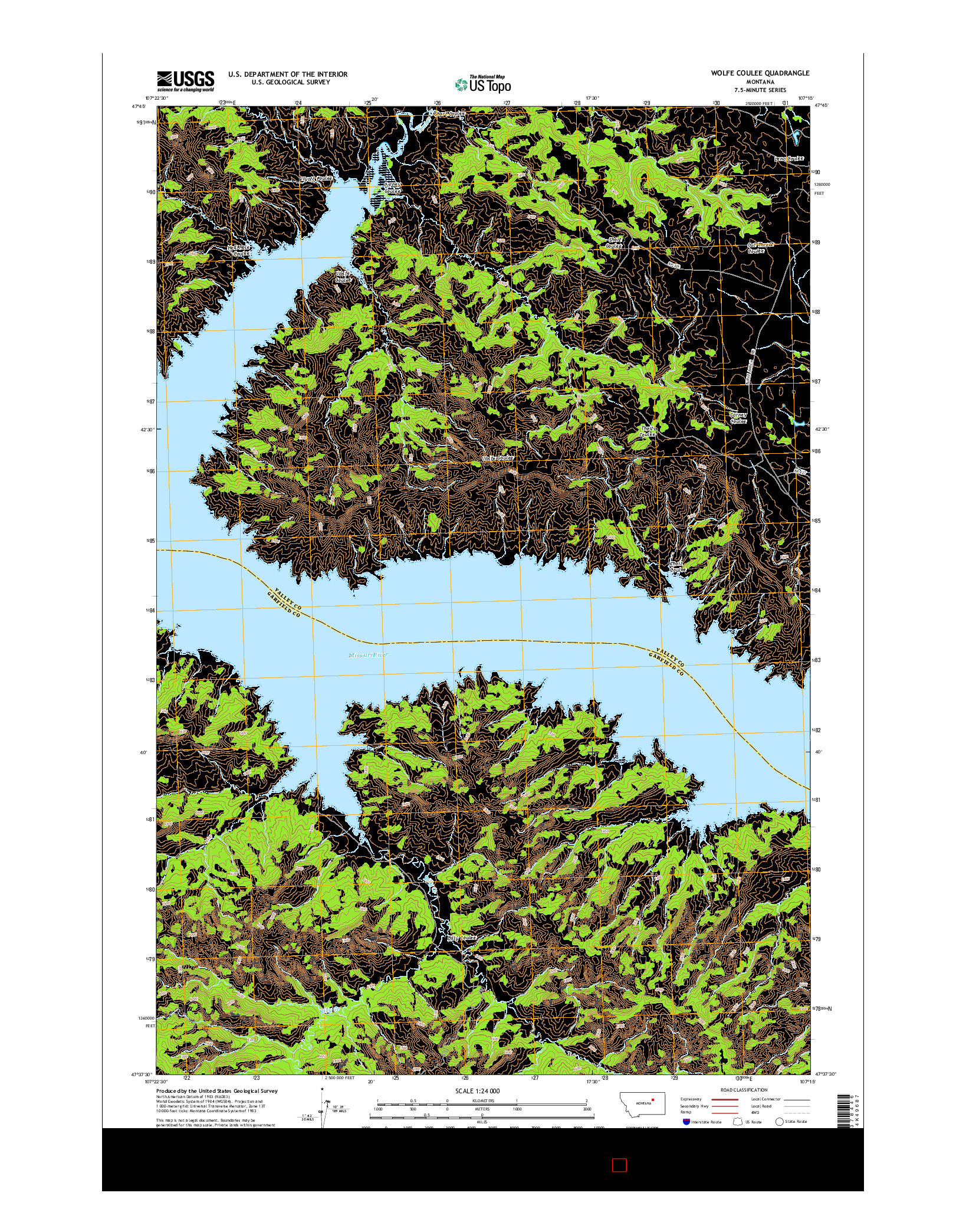 USGS US TOPO 7.5-MINUTE MAP FOR WOLFE COULEE, MT 2014