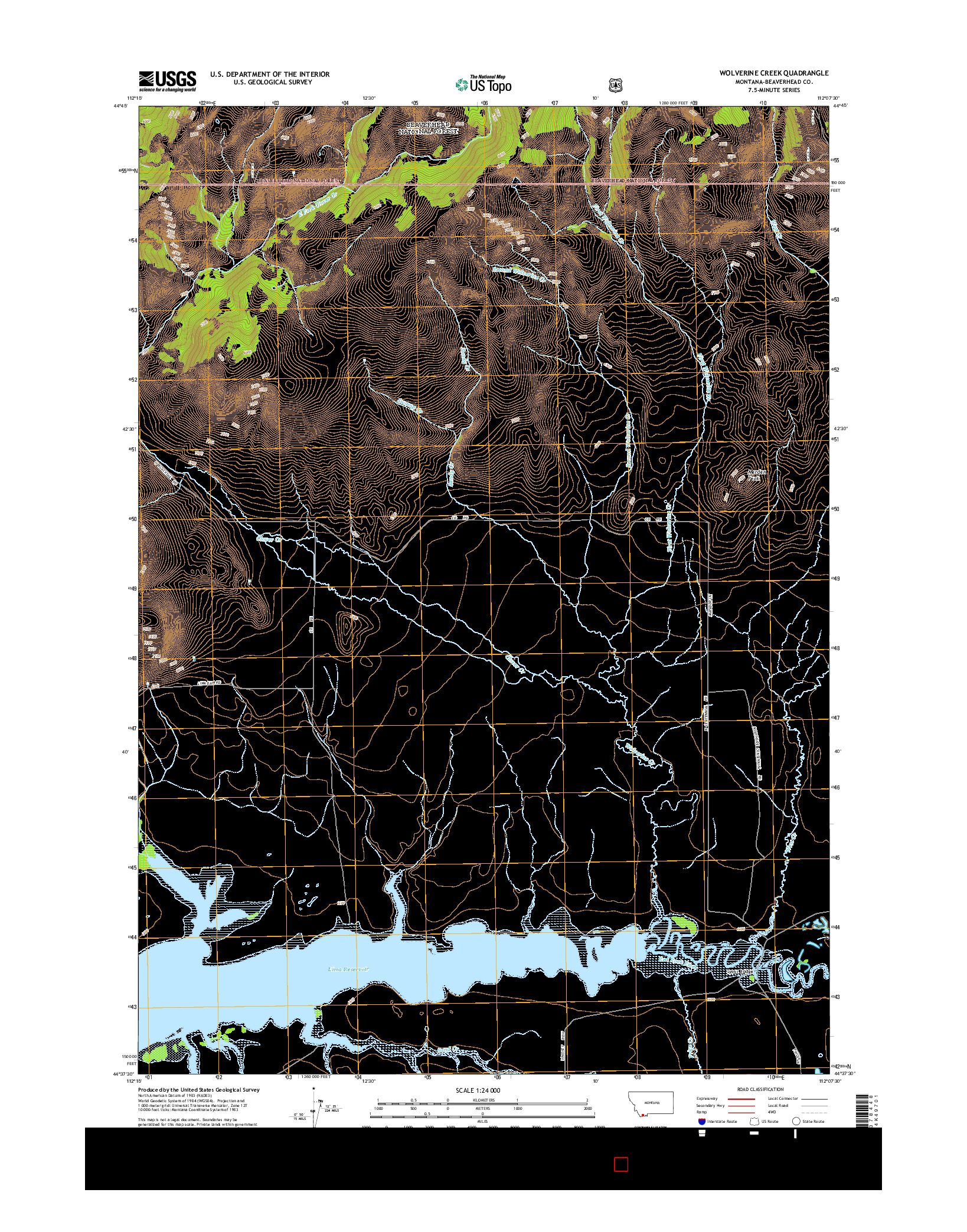 USGS US TOPO 7.5-MINUTE MAP FOR WOLVERINE CREEK, MT 2014