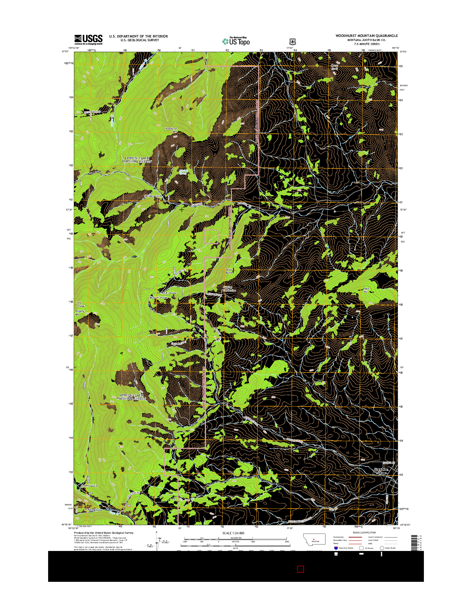 USGS US TOPO 7.5-MINUTE MAP FOR WOODHURST MOUNTAIN, MT 2014