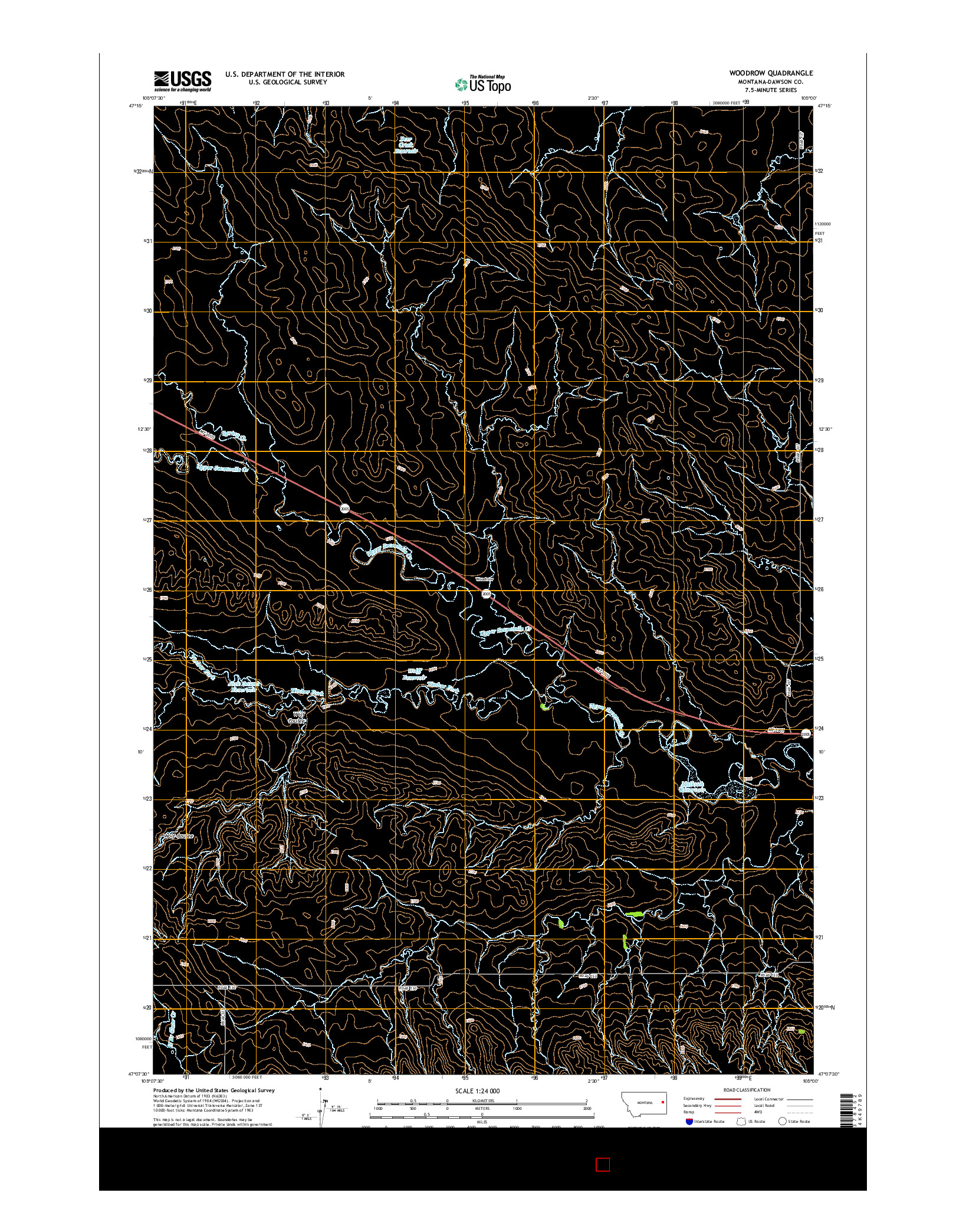 USGS US TOPO 7.5-MINUTE MAP FOR WOODROW, MT 2014