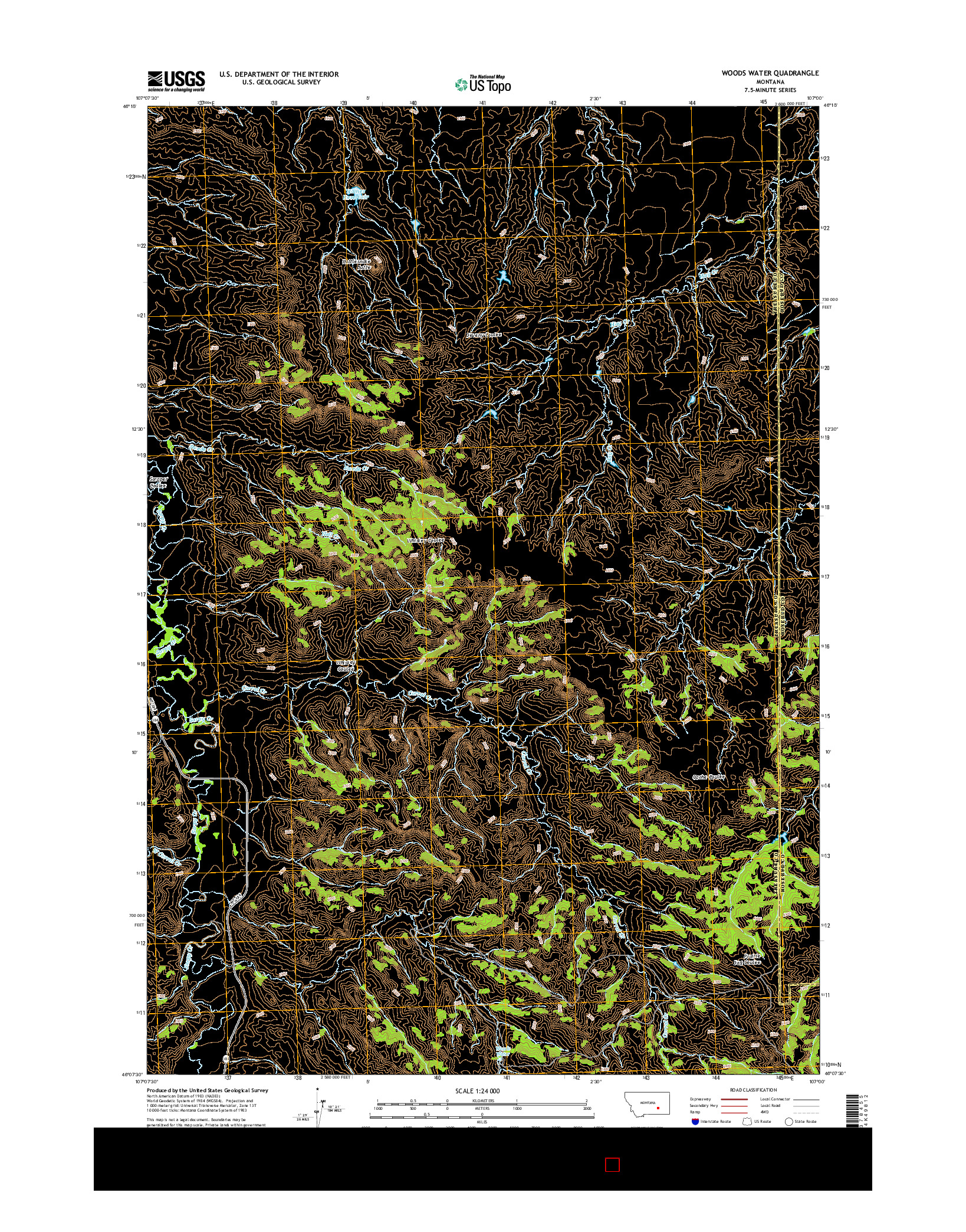 USGS US TOPO 7.5-MINUTE MAP FOR WOODS WATER, MT 2014