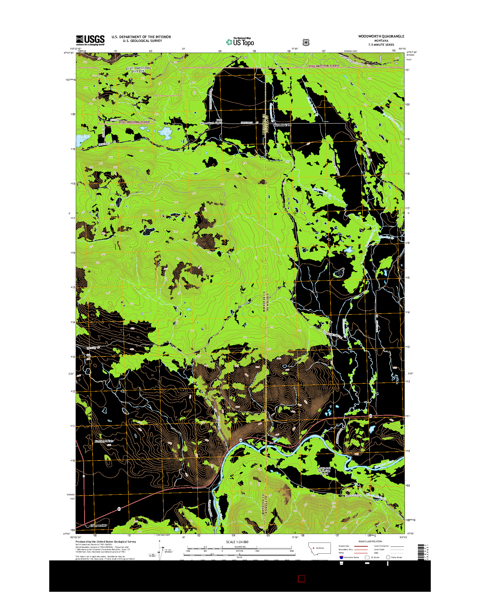 USGS US TOPO 7.5-MINUTE MAP FOR WOODWORTH, MT 2014