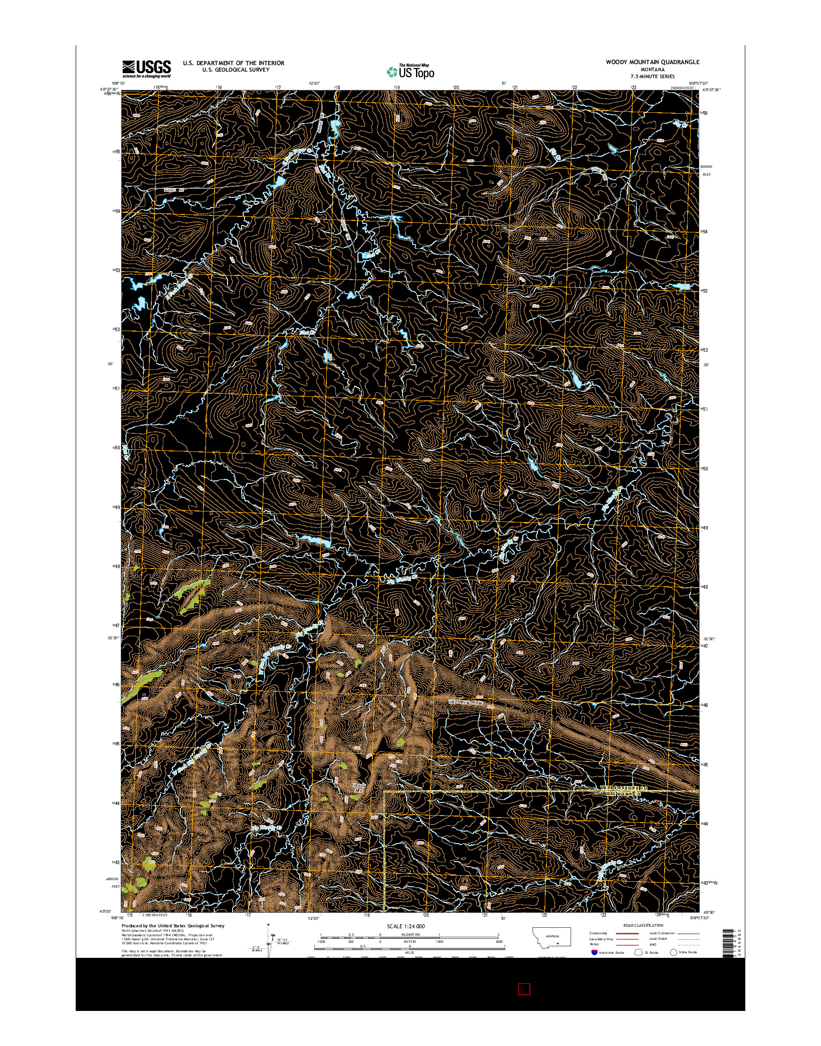 USGS US TOPO 7.5-MINUTE MAP FOR WOODY MOUNTAIN, MT 2014