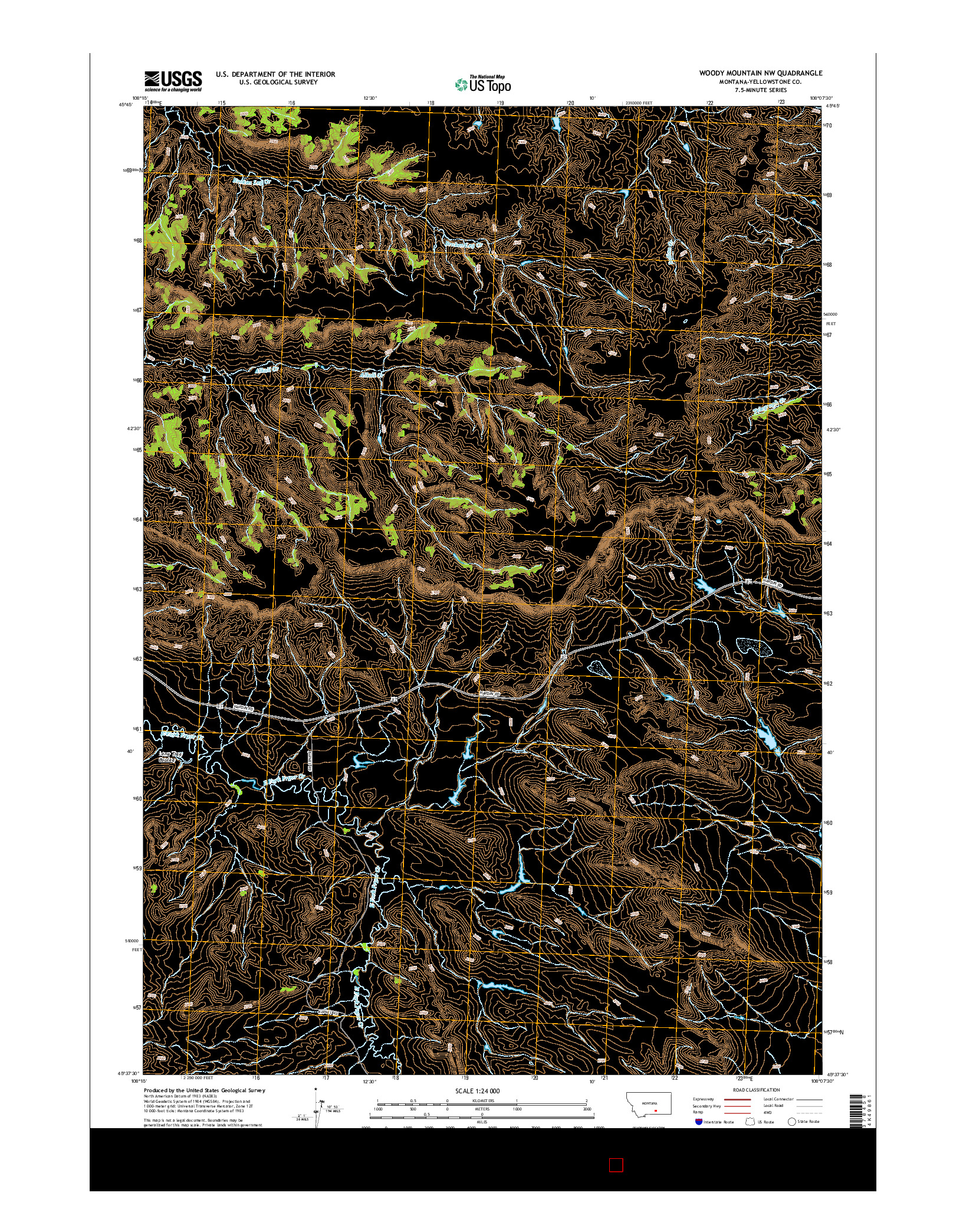 USGS US TOPO 7.5-MINUTE MAP FOR WOODY MOUNTAIN NW, MT 2014