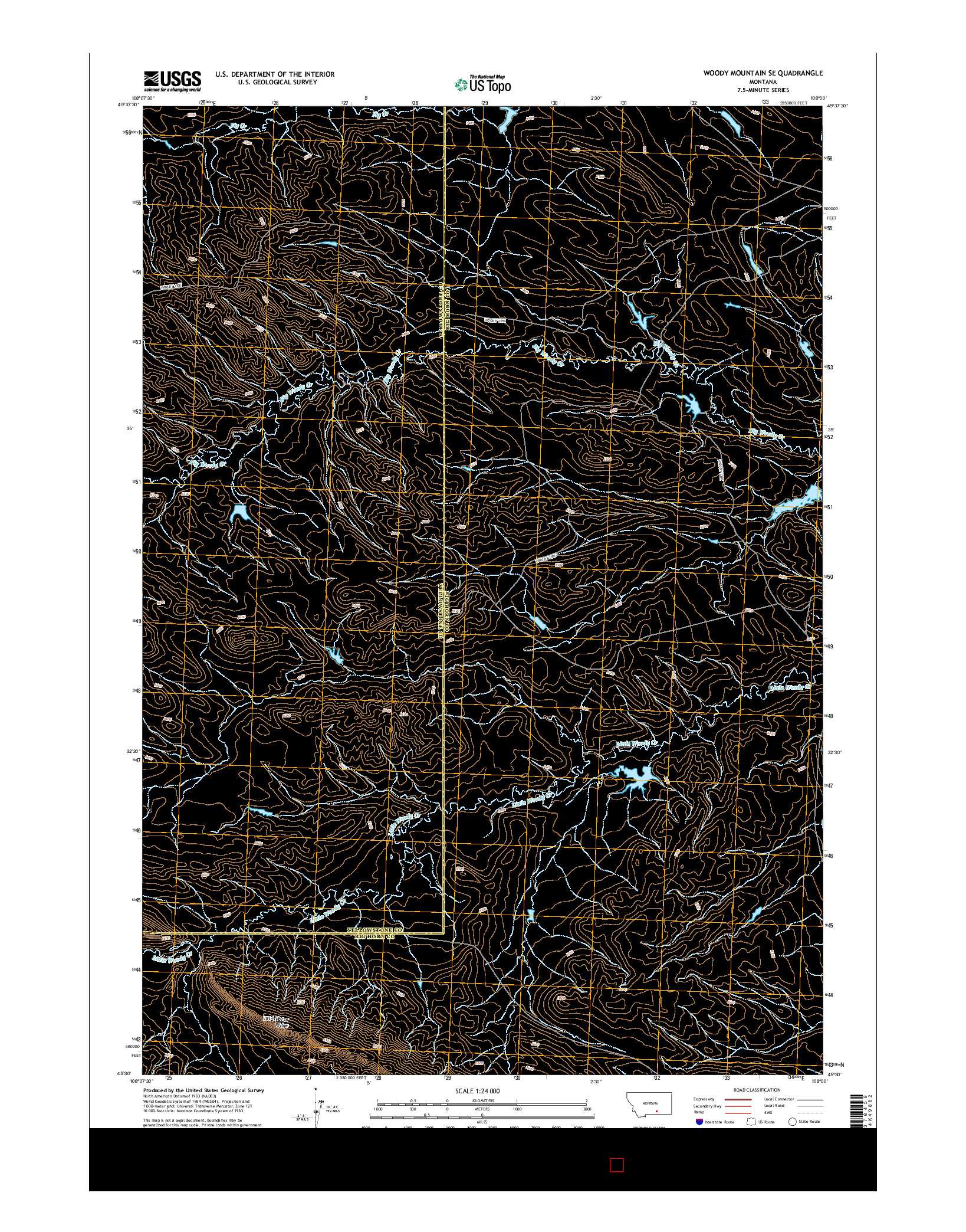 USGS US TOPO 7.5-MINUTE MAP FOR WOODY MOUNTAIN SE, MT 2014