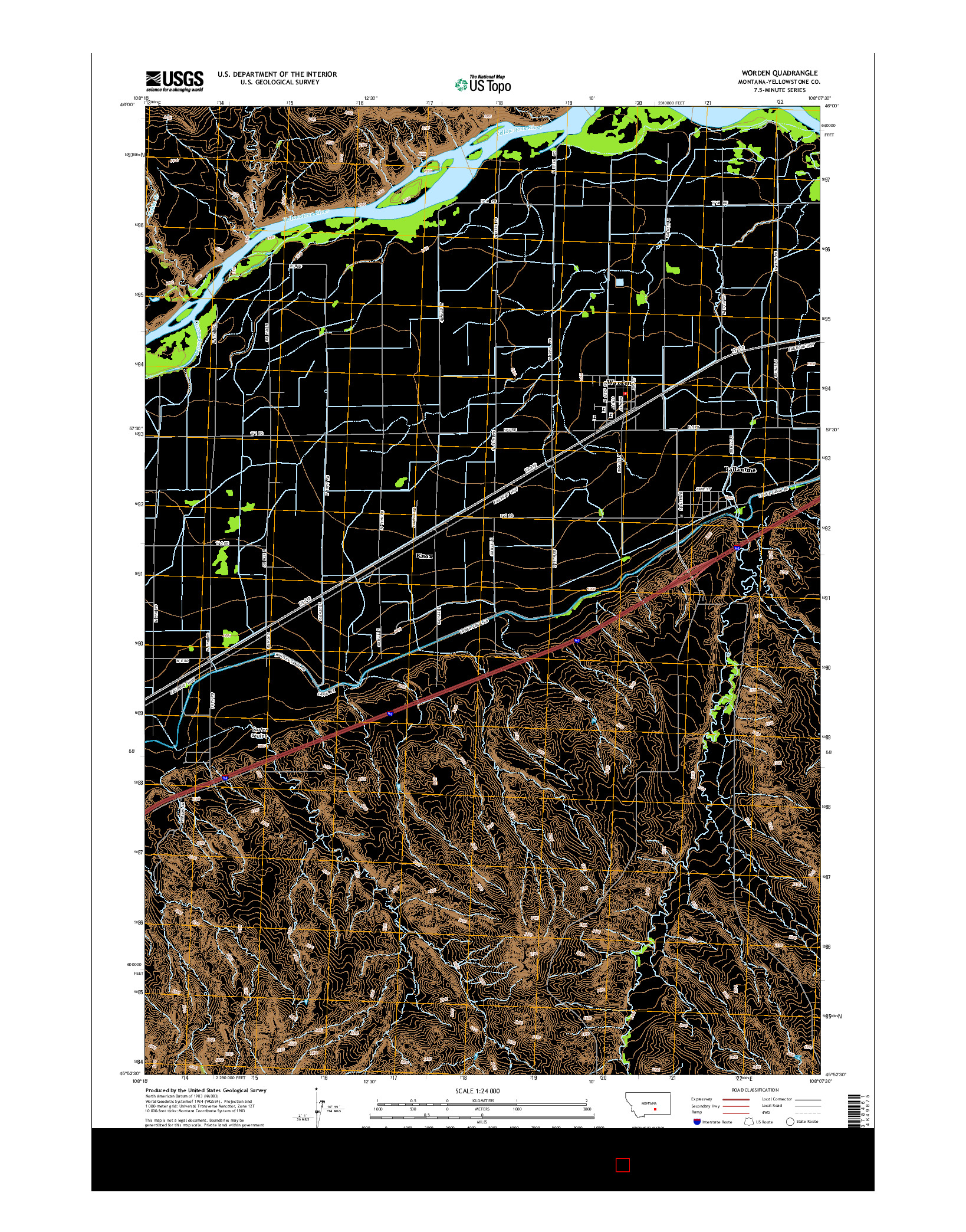 USGS US TOPO 7.5-MINUTE MAP FOR WORDEN, MT 2014