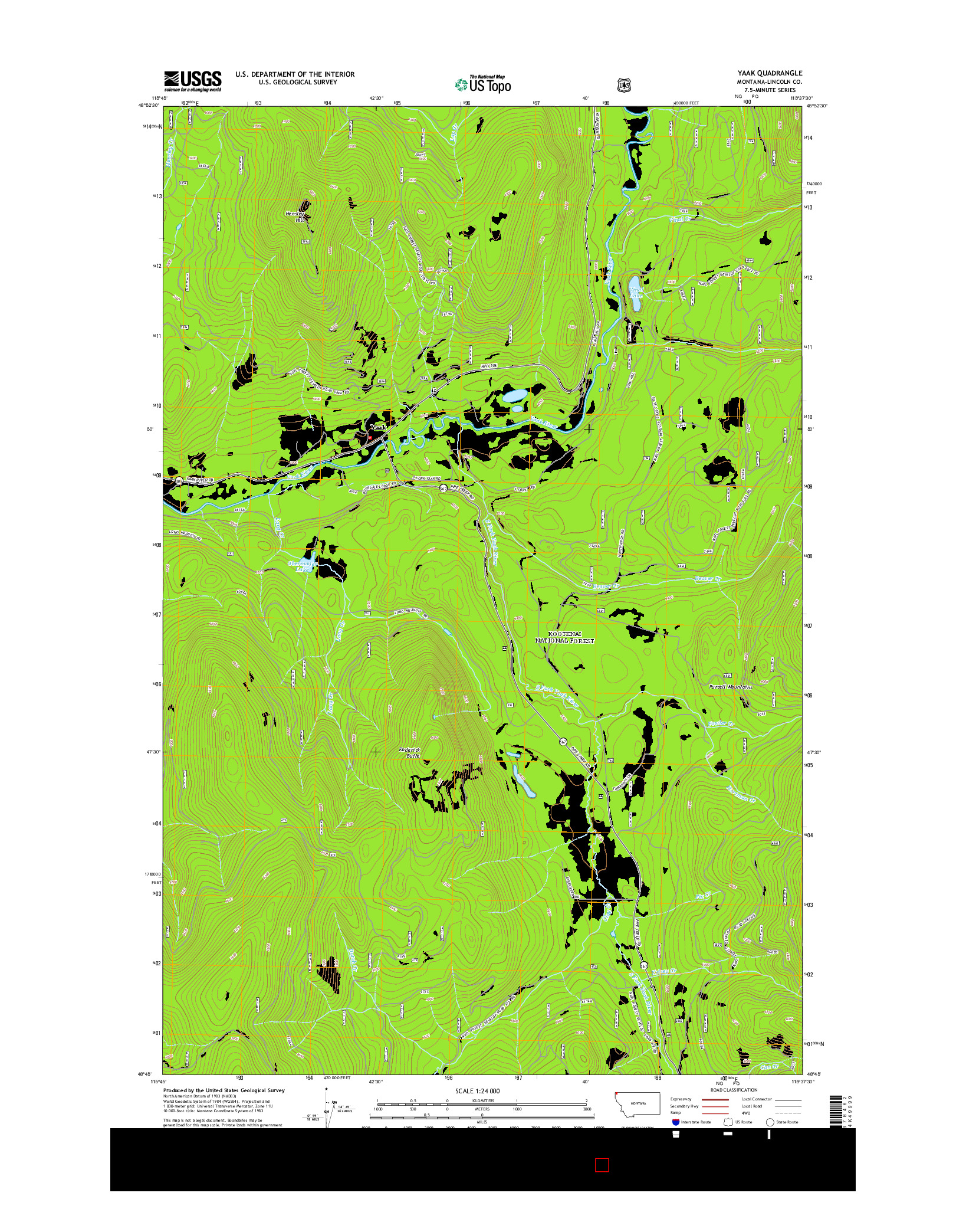 USGS US TOPO 7.5-MINUTE MAP FOR YAAK, MT 2014