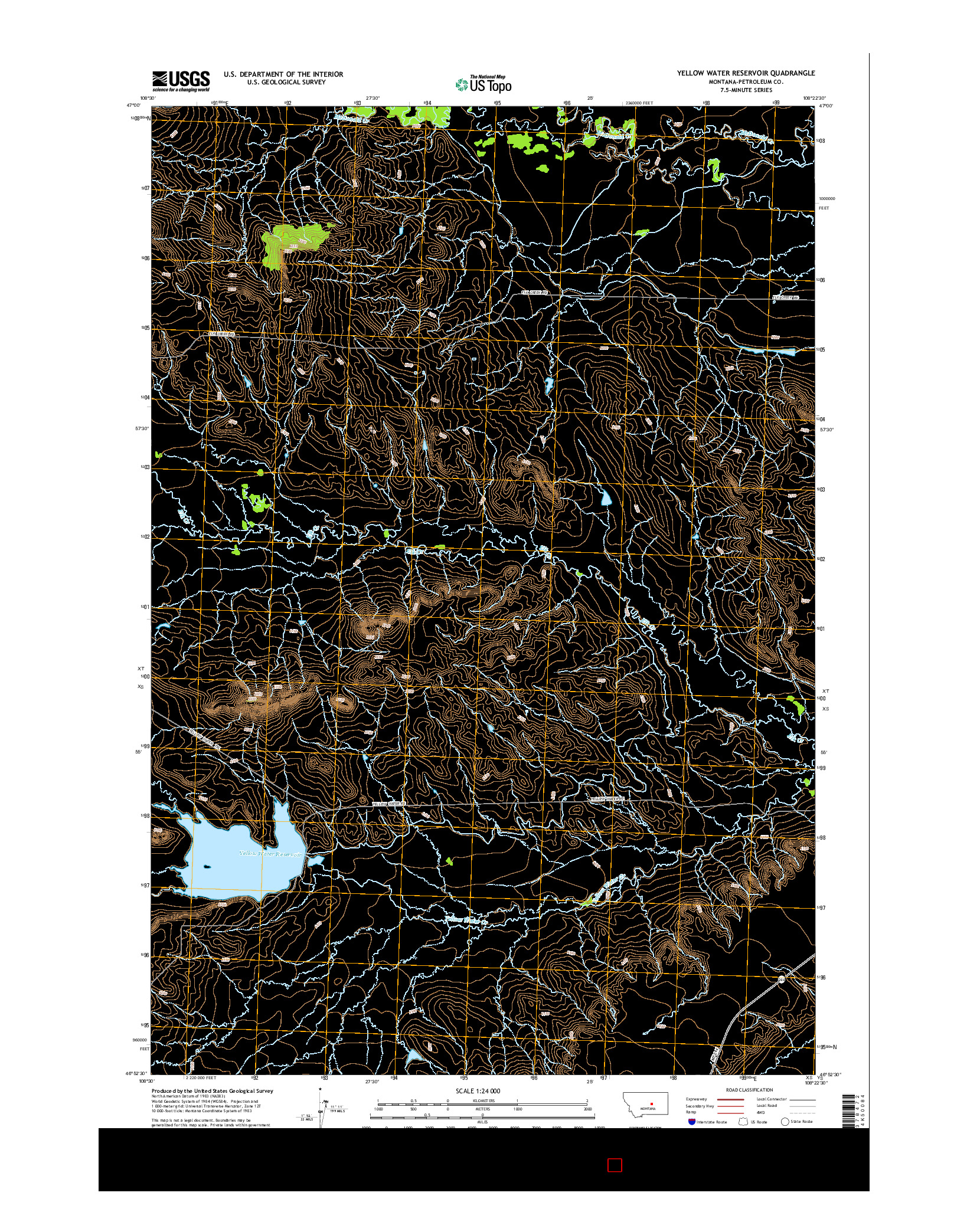 USGS US TOPO 7.5-MINUTE MAP FOR YELLOW WATER RESERVOIR, MT 2014