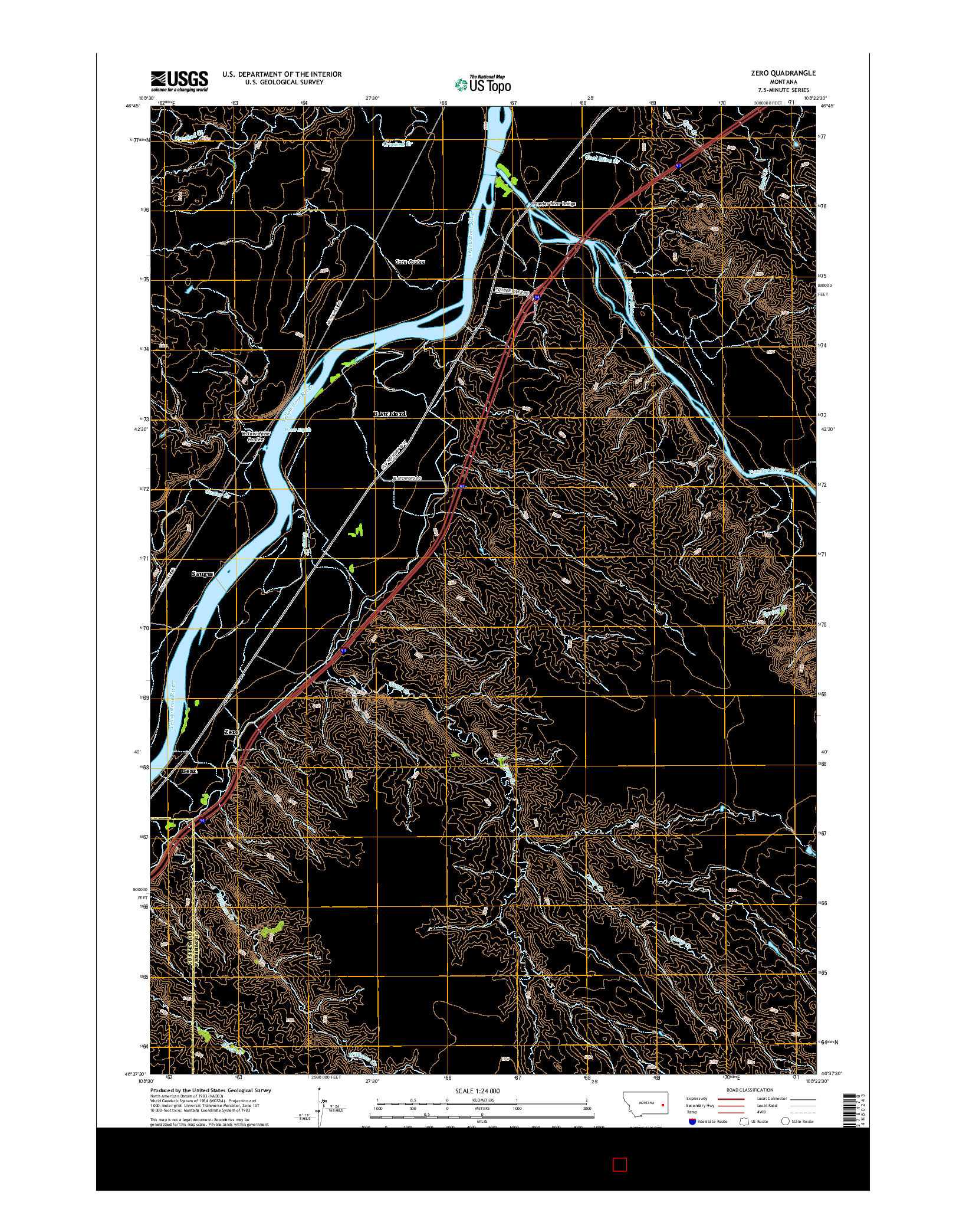 USGS US TOPO 7.5-MINUTE MAP FOR ZERO, MT 2014