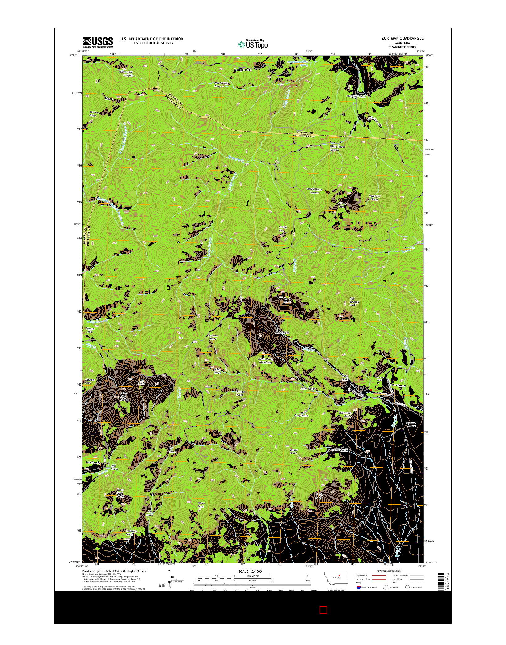 USGS US TOPO 7.5-MINUTE MAP FOR ZORTMAN, MT 2014