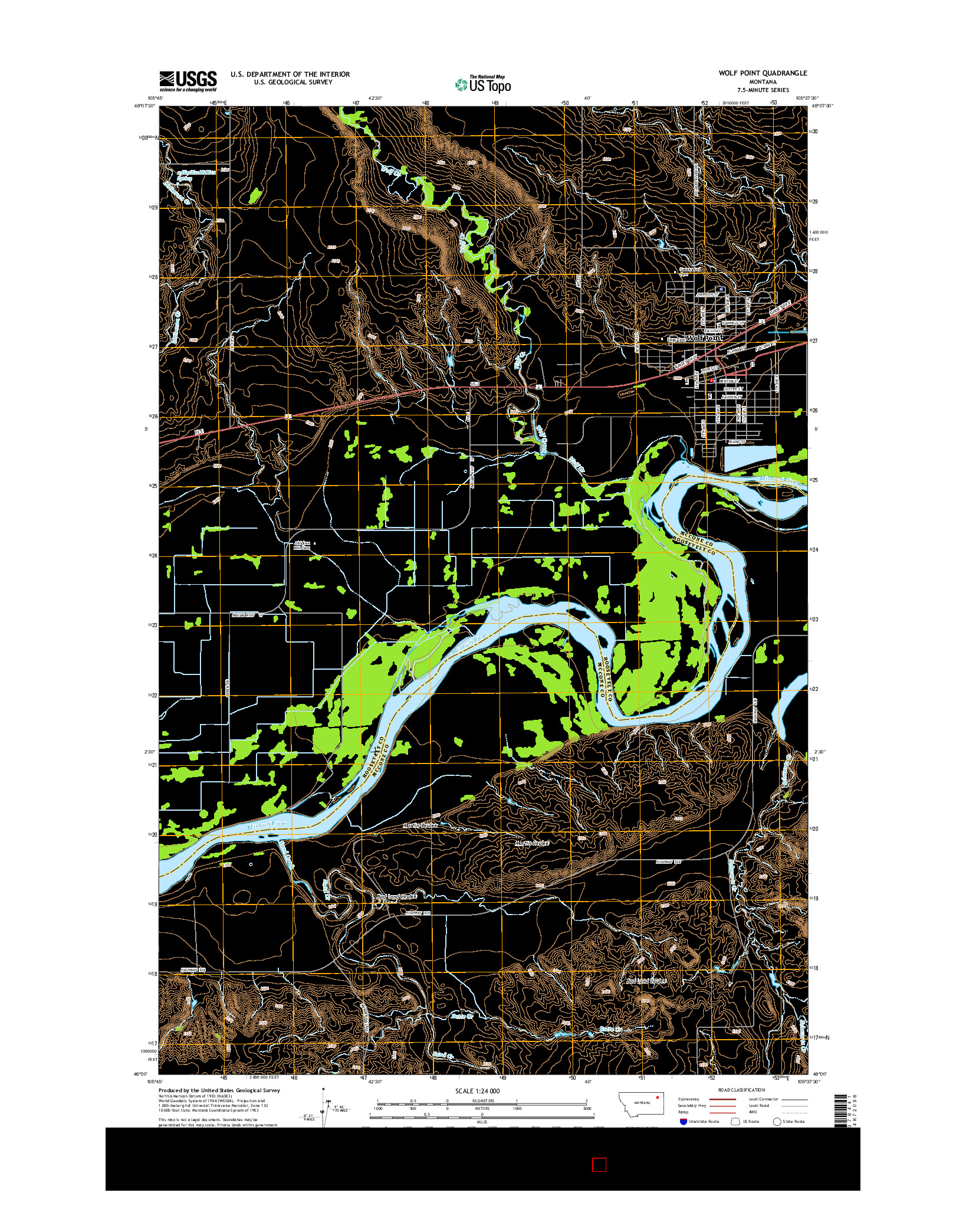 USGS US TOPO 7.5-MINUTE MAP FOR WOLF POINT, MT 2014