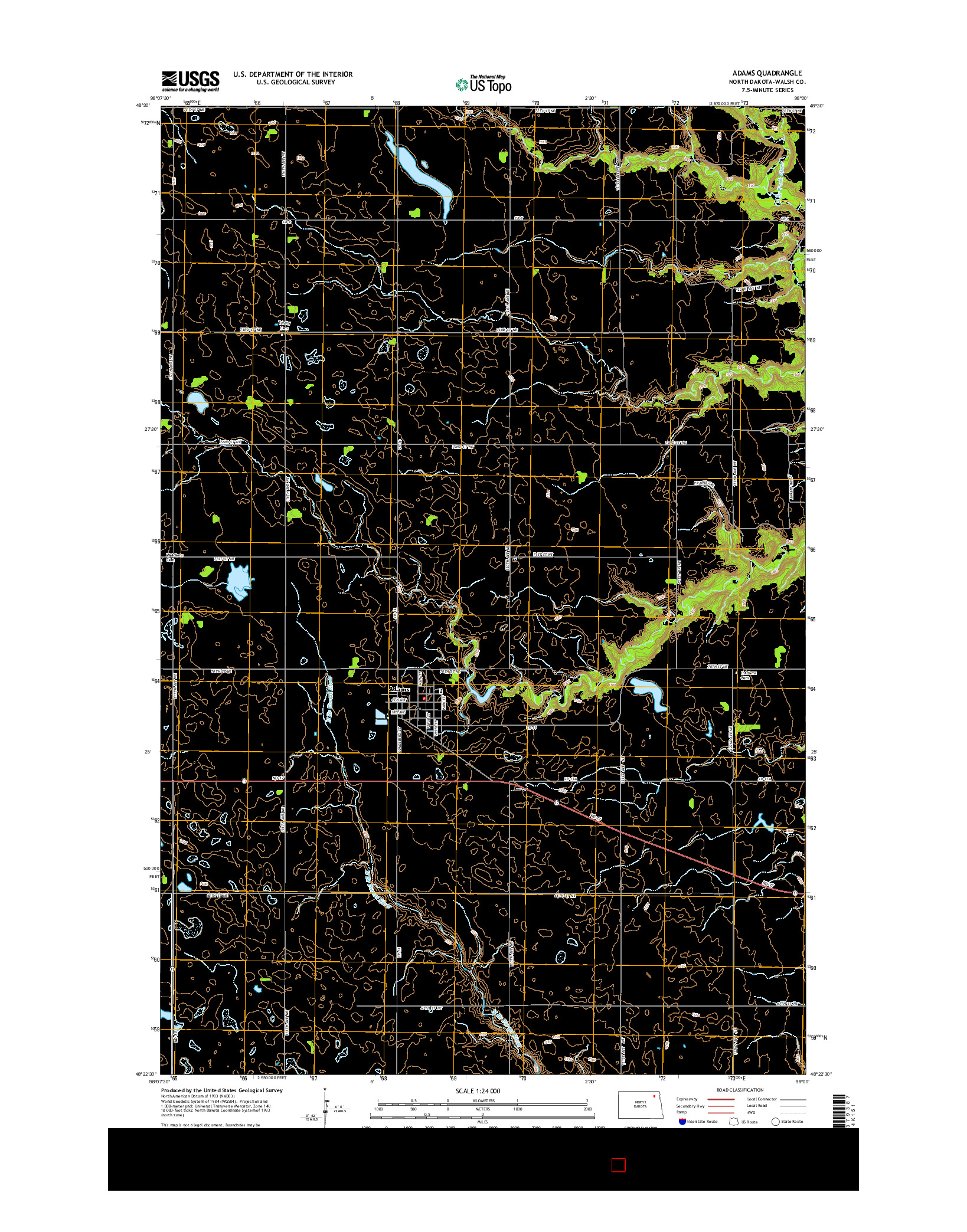 USGS US TOPO 7.5-MINUTE MAP FOR ADAMS, ND 2014