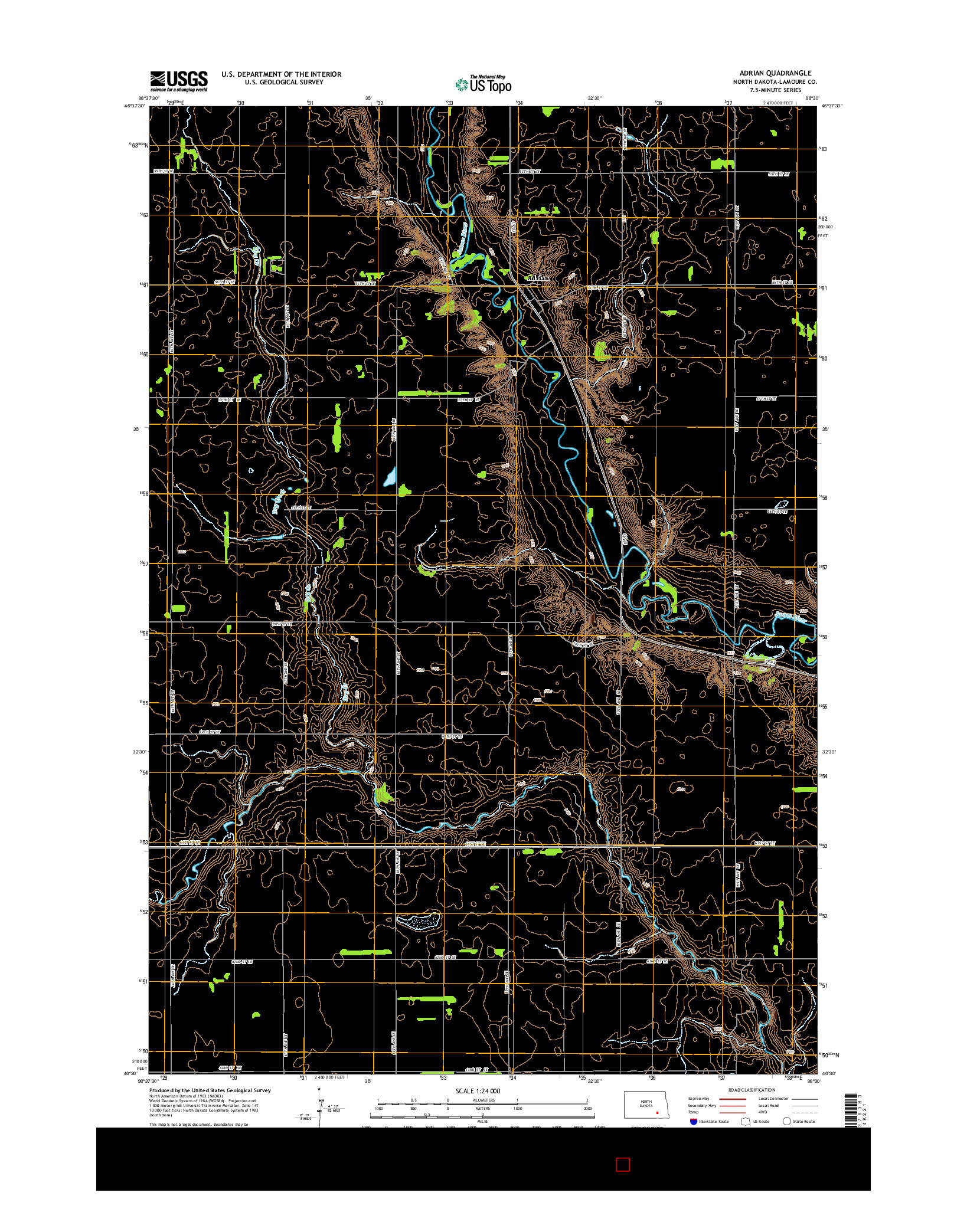 USGS US TOPO 7.5-MINUTE MAP FOR ADRIAN, ND 2014