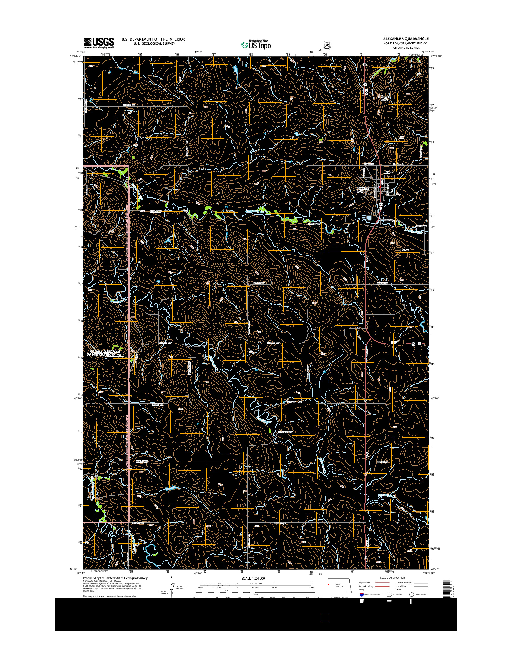 USGS US TOPO 7.5-MINUTE MAP FOR ALEXANDER, ND 2014