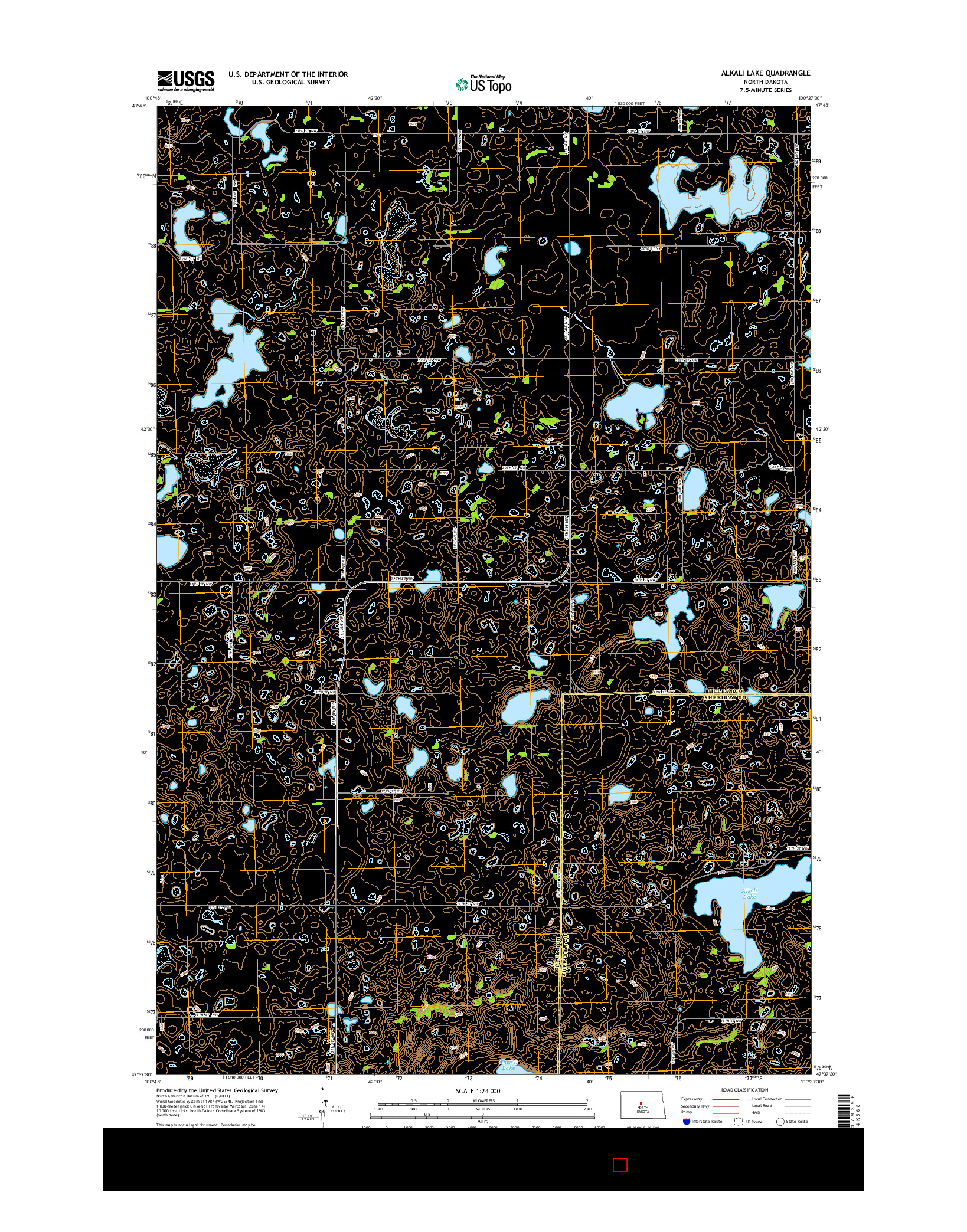 USGS US TOPO 7.5-MINUTE MAP FOR ALKALI LAKE, ND 2014