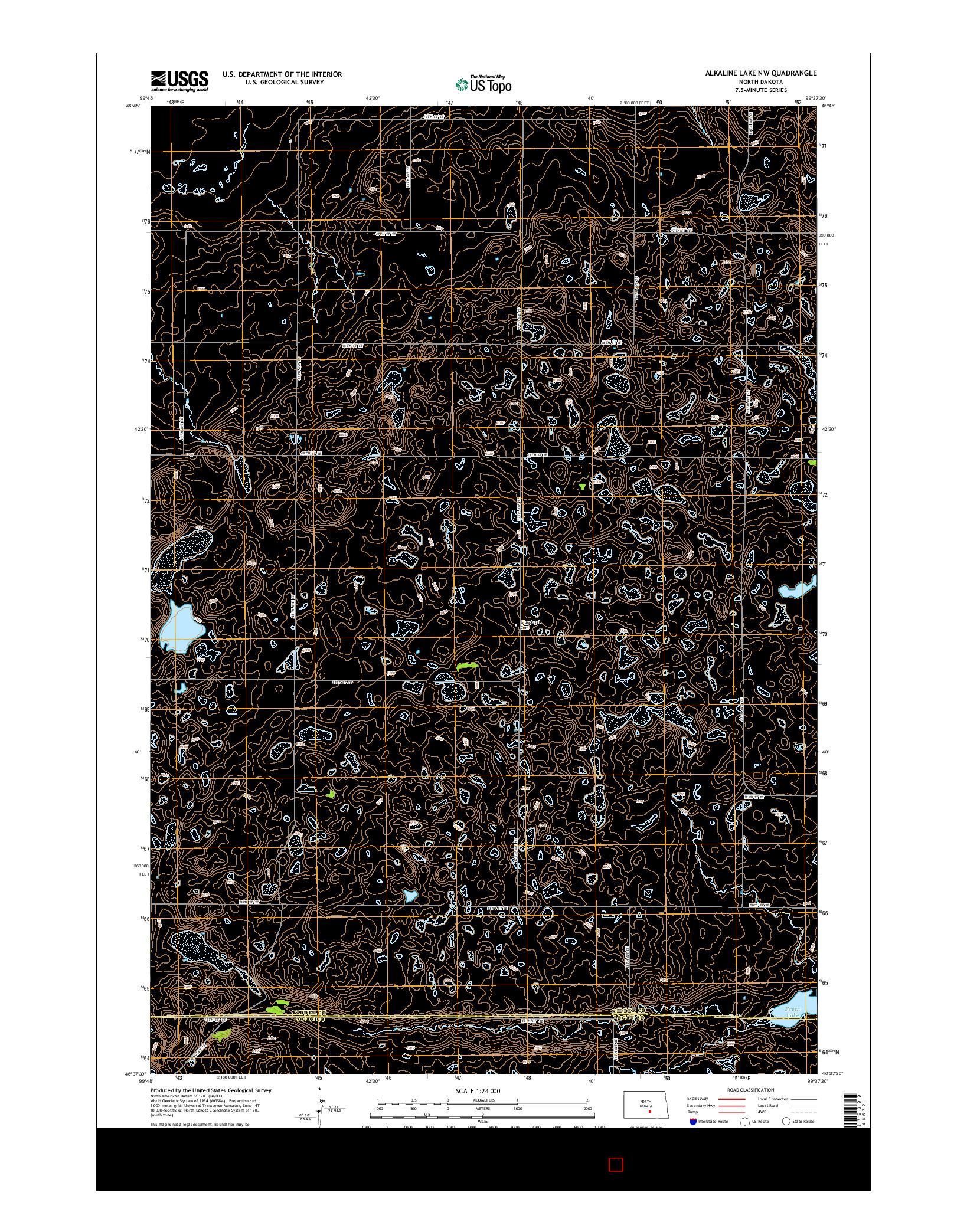 USGS US TOPO 7.5-MINUTE MAP FOR ALKALINE LAKE NW, ND 2014